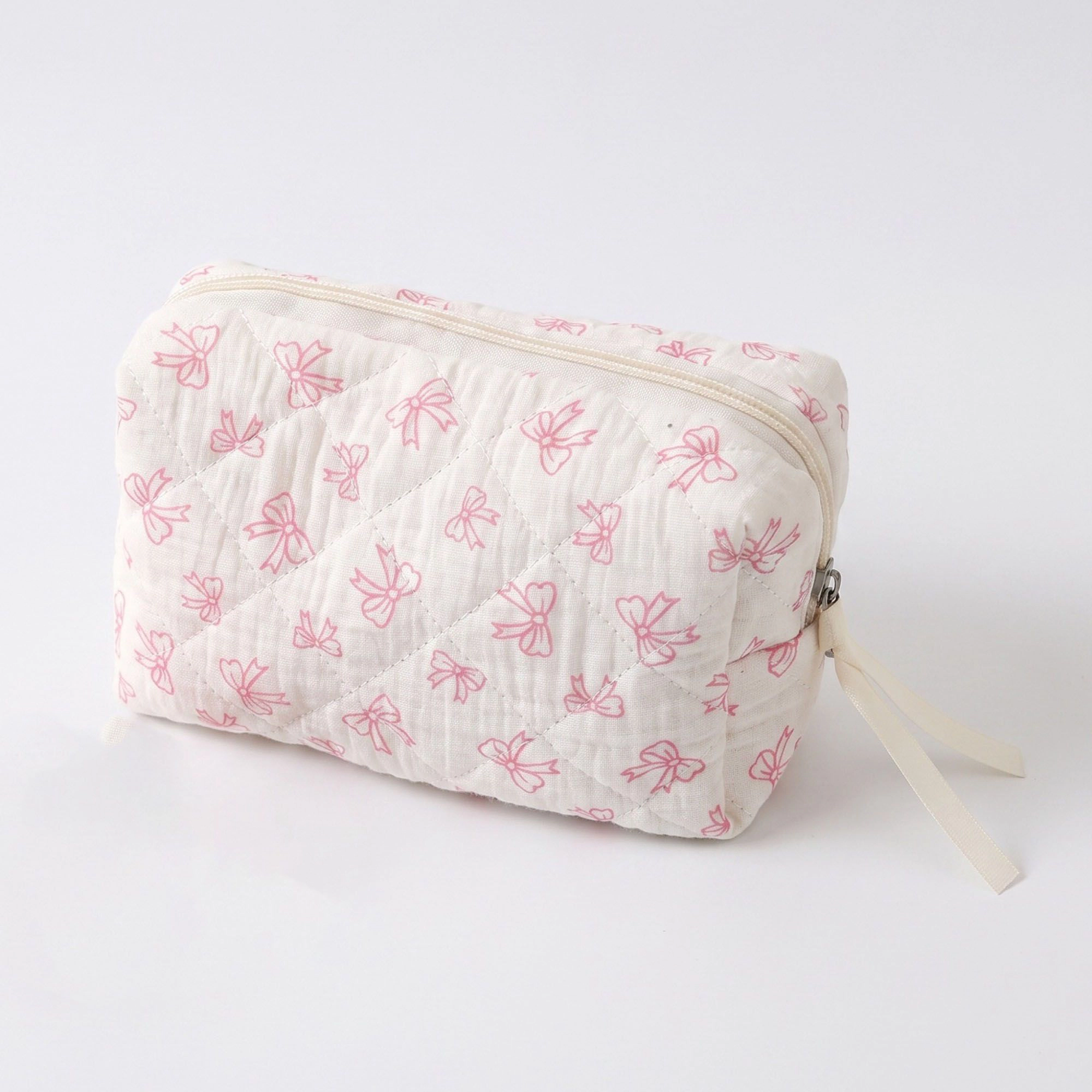 Alilang Women Quilted Bow Print Makeup Bag Cosmetic Organizer Pouch
