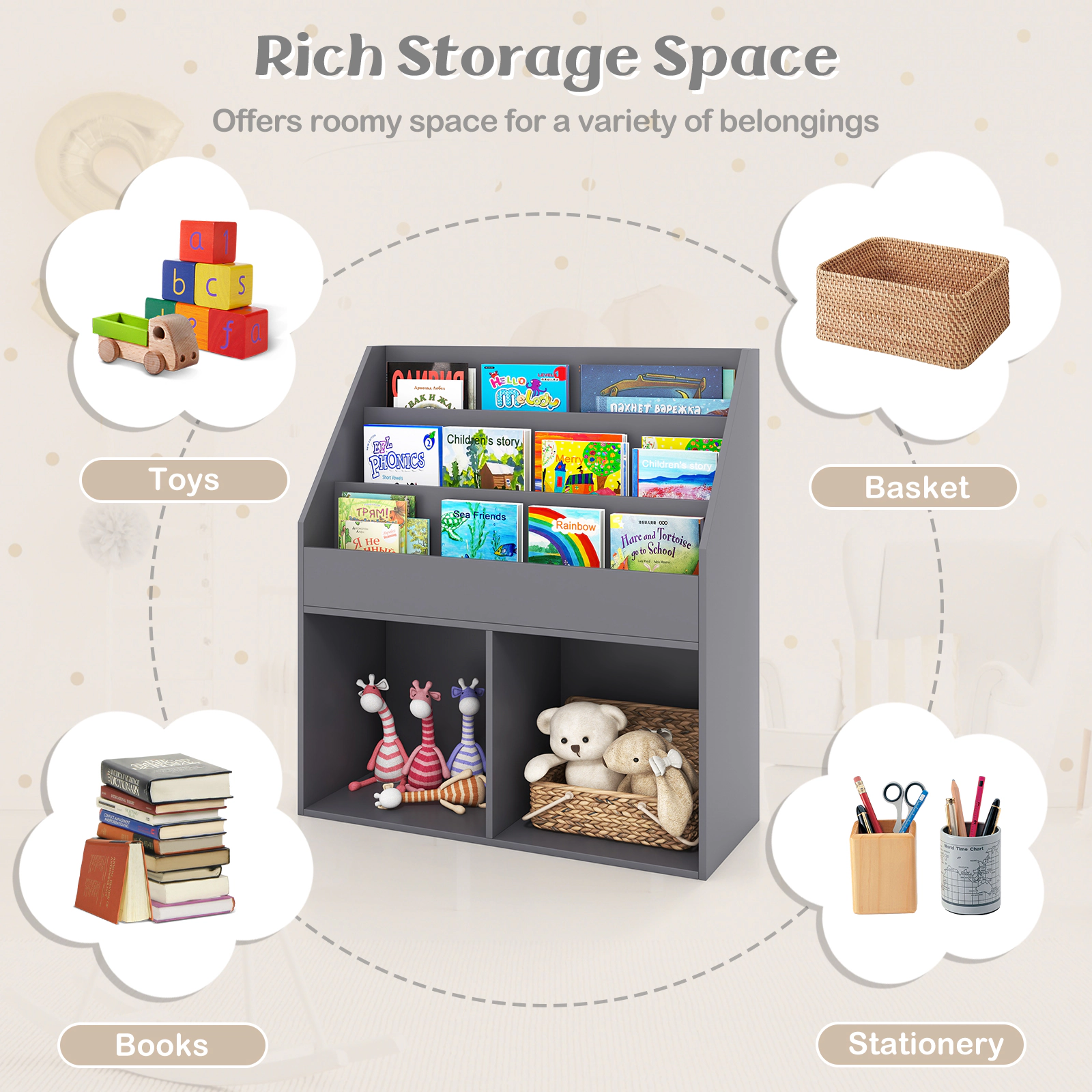 Hivvago Wooden Children’s Bookshelf with Storage