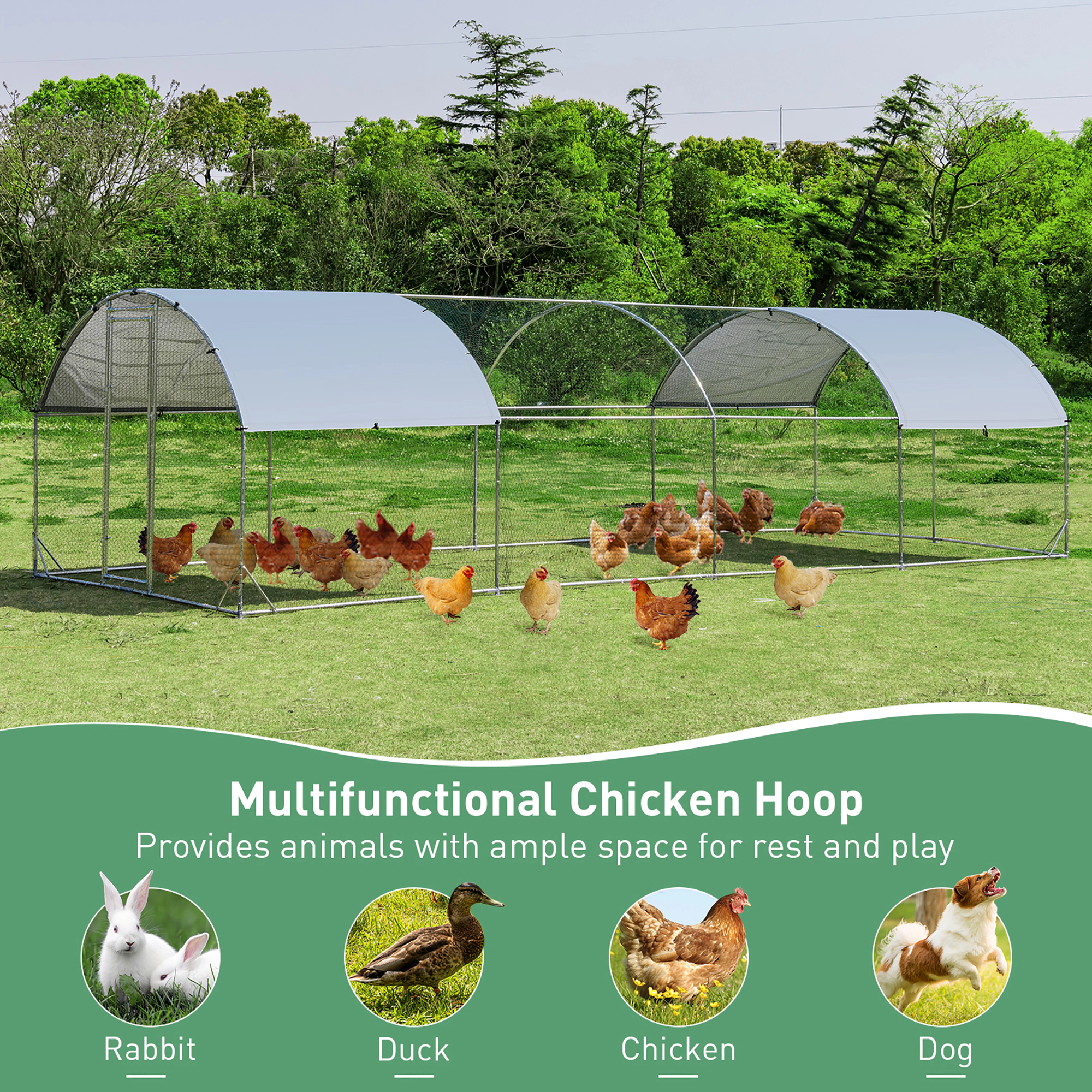 SUGIFT Silver Dome Metal Chicken Coop House with Oxford Cover and Ground Stakes 25-ft W 9-ft D 6.5-ft H