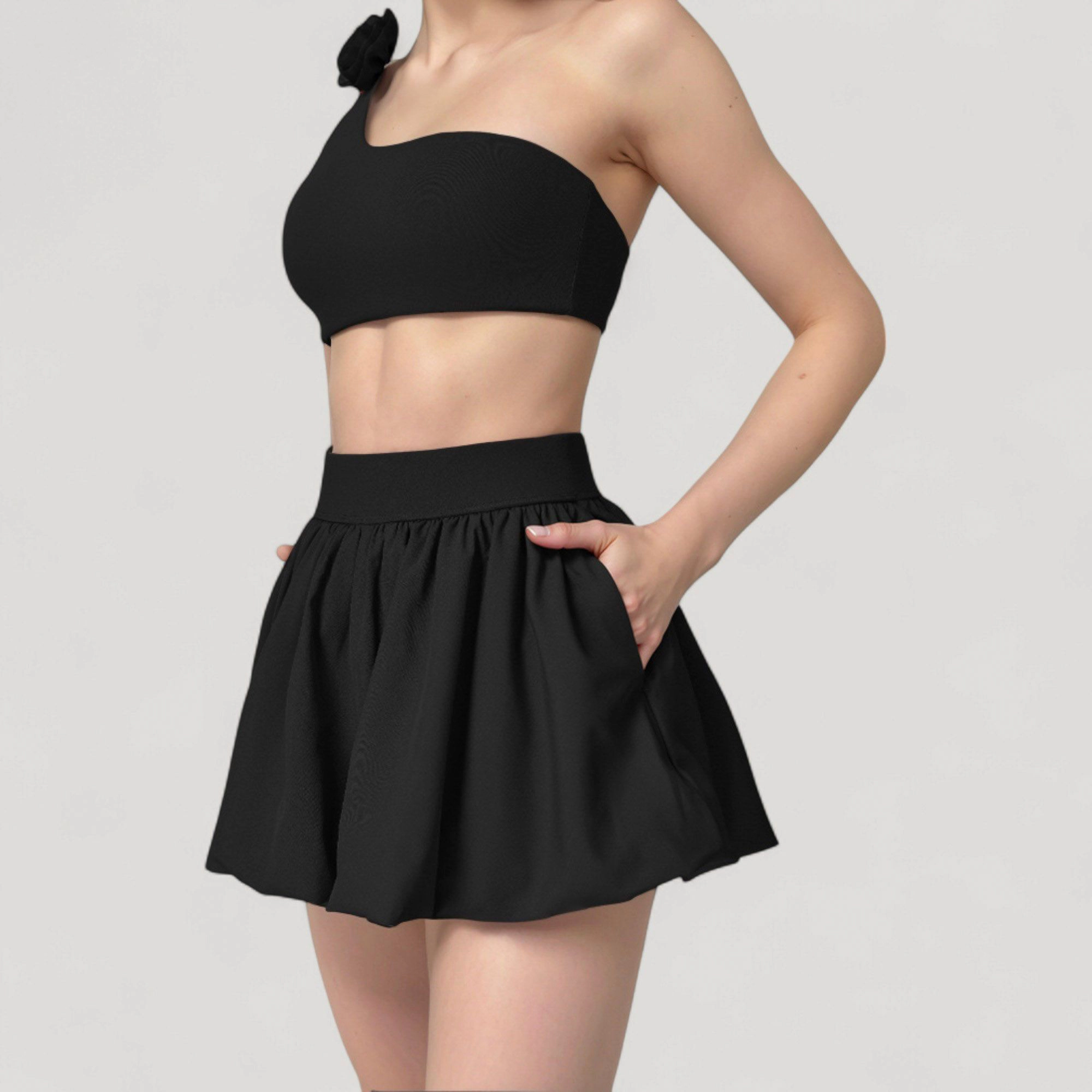 Anna-Kaci Women's High-Waist Pleated Mini Skirt with Wide Waistband and Side Pockets