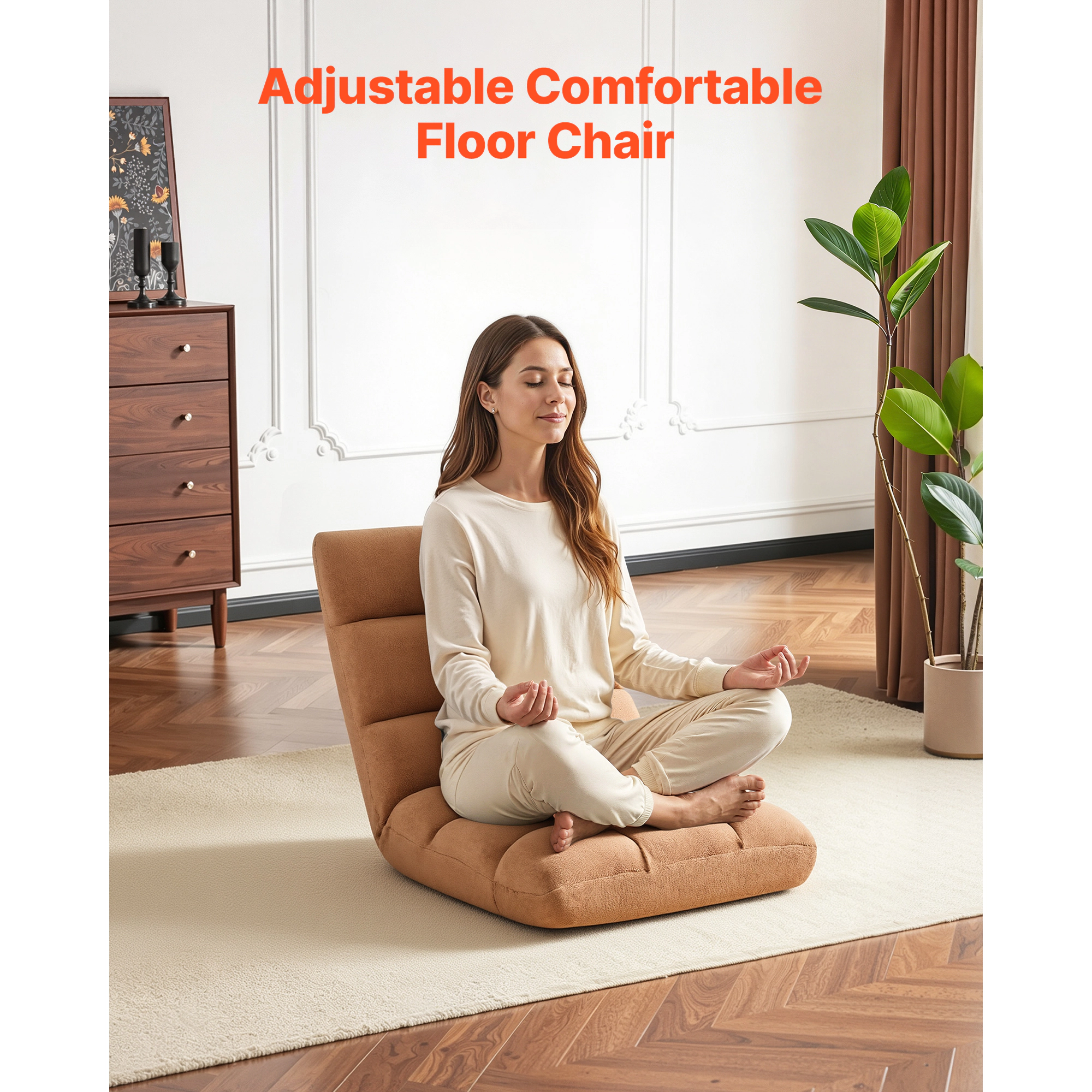 HONGGE Floor Chair 5 Adjustable Positions Folding Gaming with Ergonomic Back Support Sturdy Metal Frame