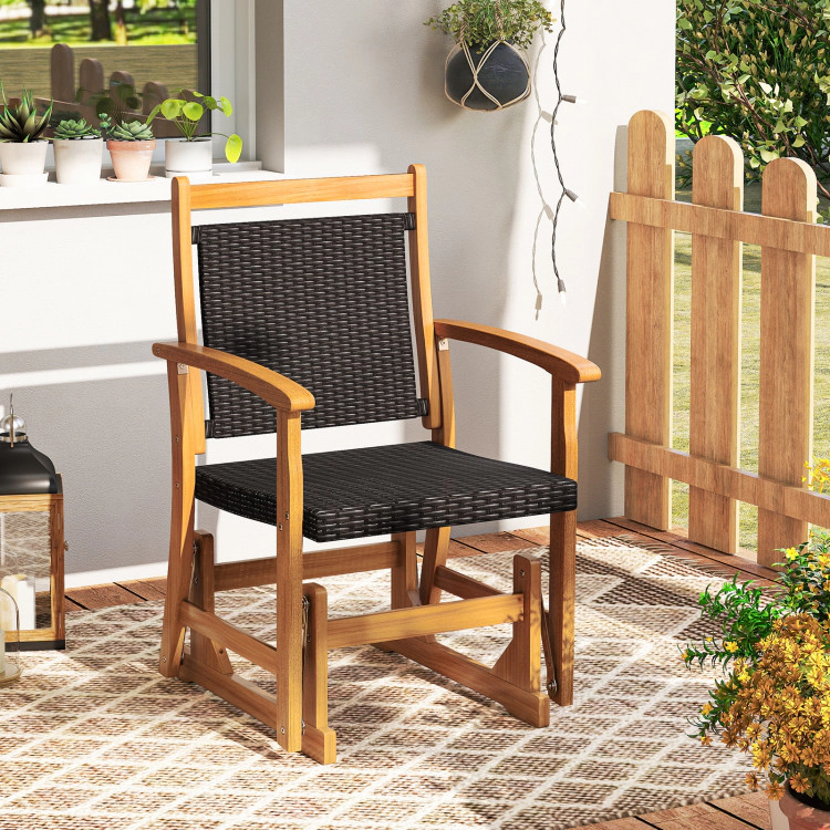 Hivvago Patio Rattan Glider Chair 20.5" Wicker Back Acacia Frame Outdoor Rocker