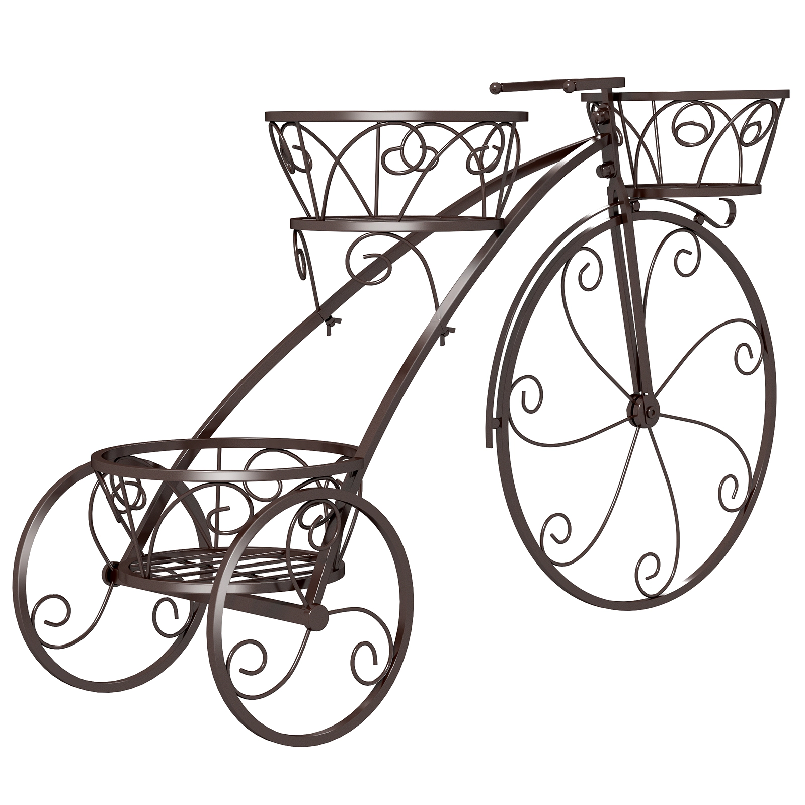 SUGIFT 3-Tier Tricycle Bicycle Metal Planter Flower Pot Stand Cart with Openwork Baskets for Patio