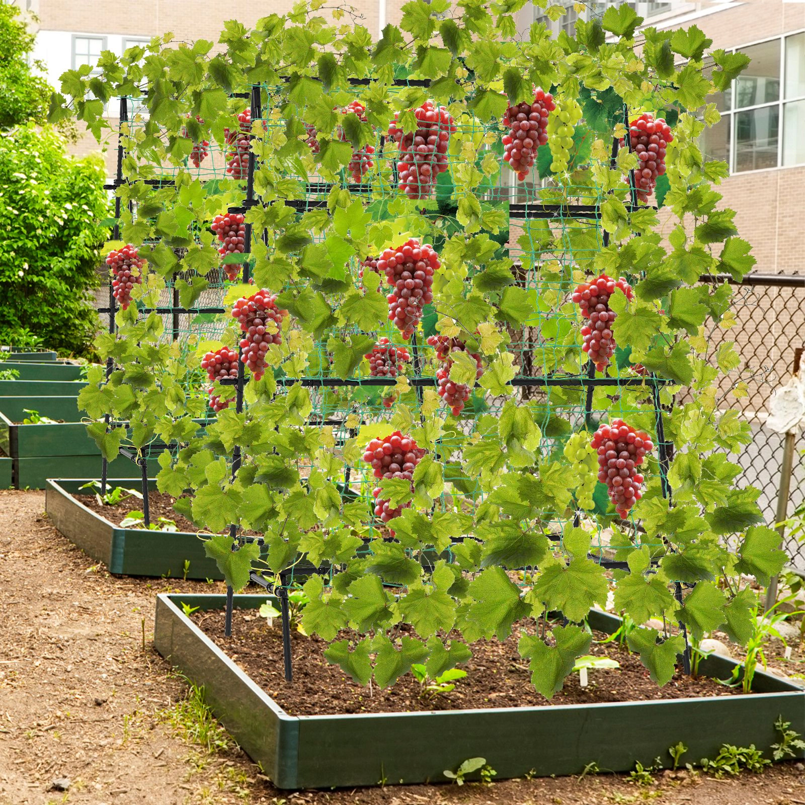 SlickBlue Black PE-Coated Metal Plant Support Trellis with Garden Netting