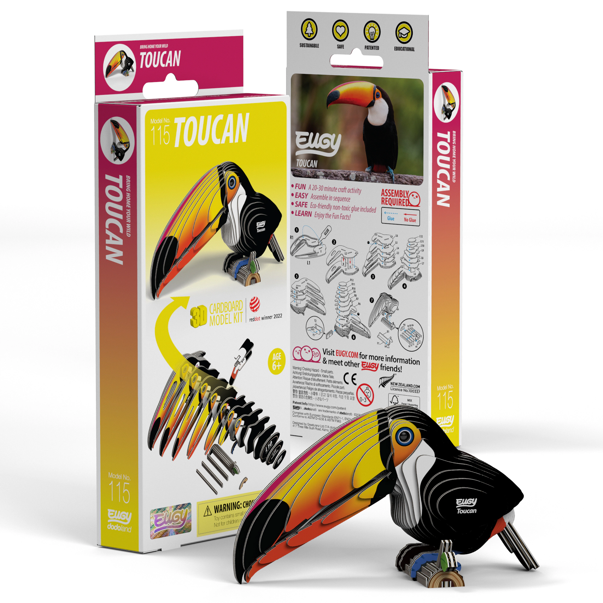 EUGY Toucan 3D Puzzle - contains 37 puzzle pieces