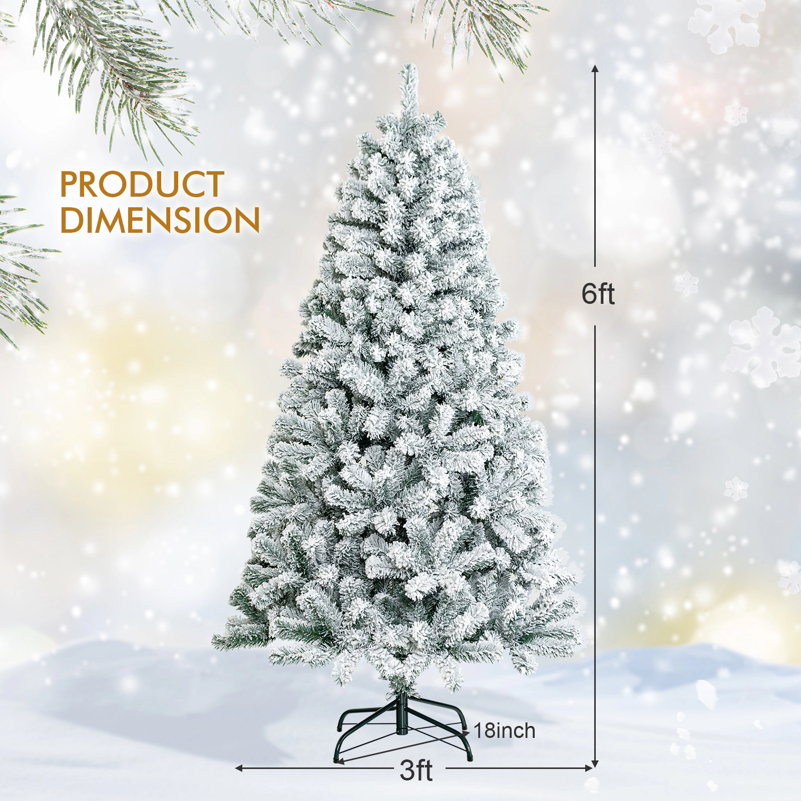 SUGIFT Snow Flocked Hinged Artificial White Christmas Tree with Branch Tips and Metal Stand