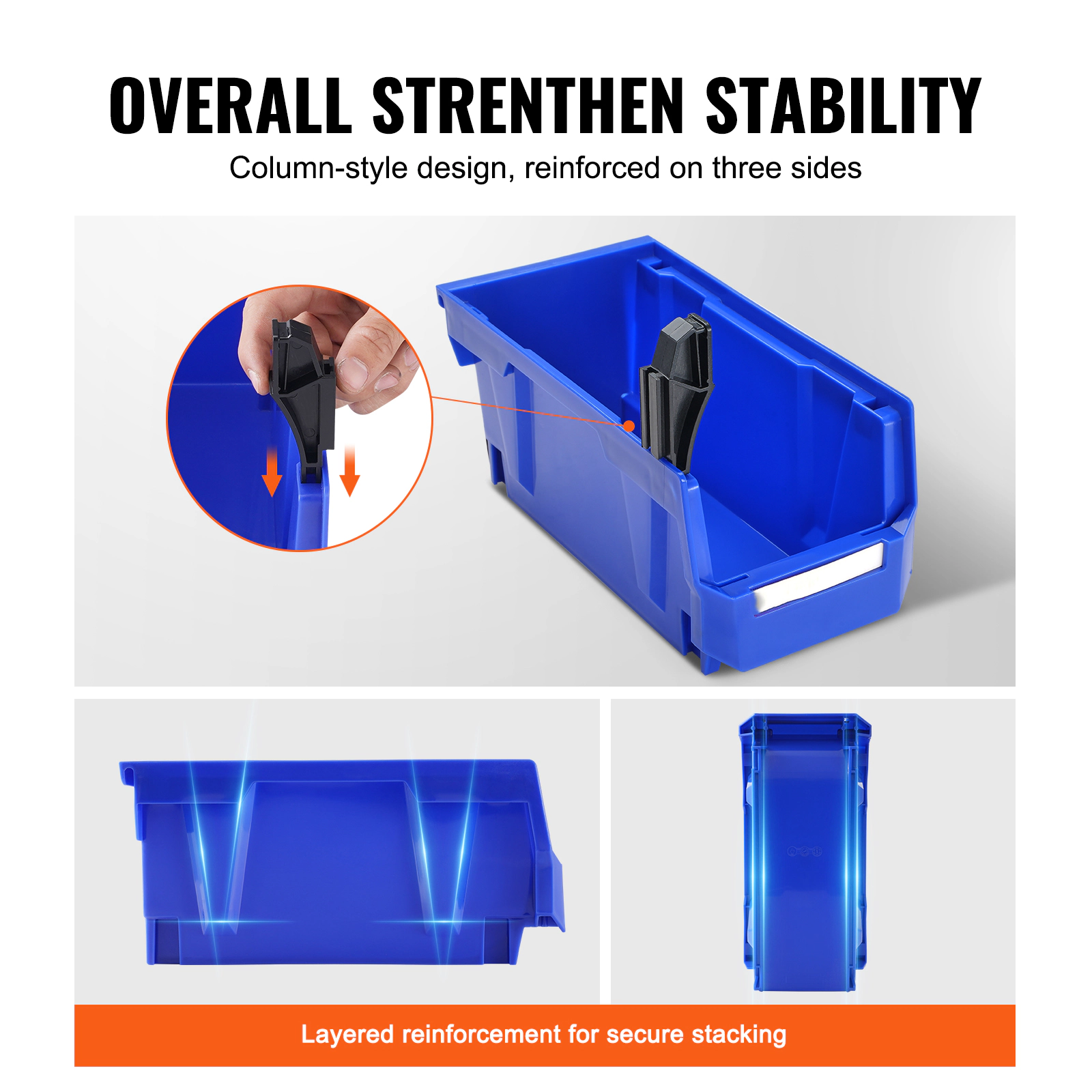 HONGGE Plastic Storage Bin 5-Inch Hanging Stackable Storage Organizer Bin Blue/Red Heavy Duty Stacking Containers for