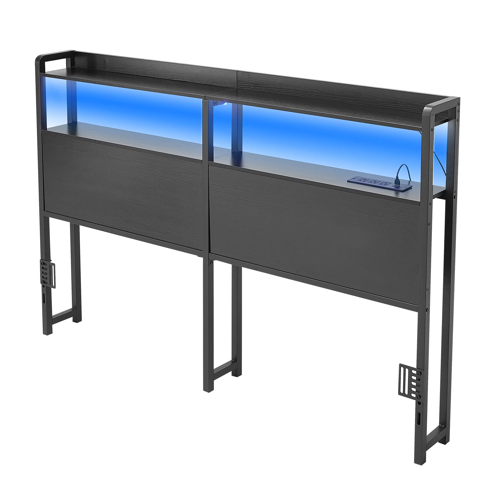HONGGE Headboard for Bed with 2 Storage Shelves LED Light 3 Outlets and 3 USB Ports Sturdy and Stable Carbon Steel