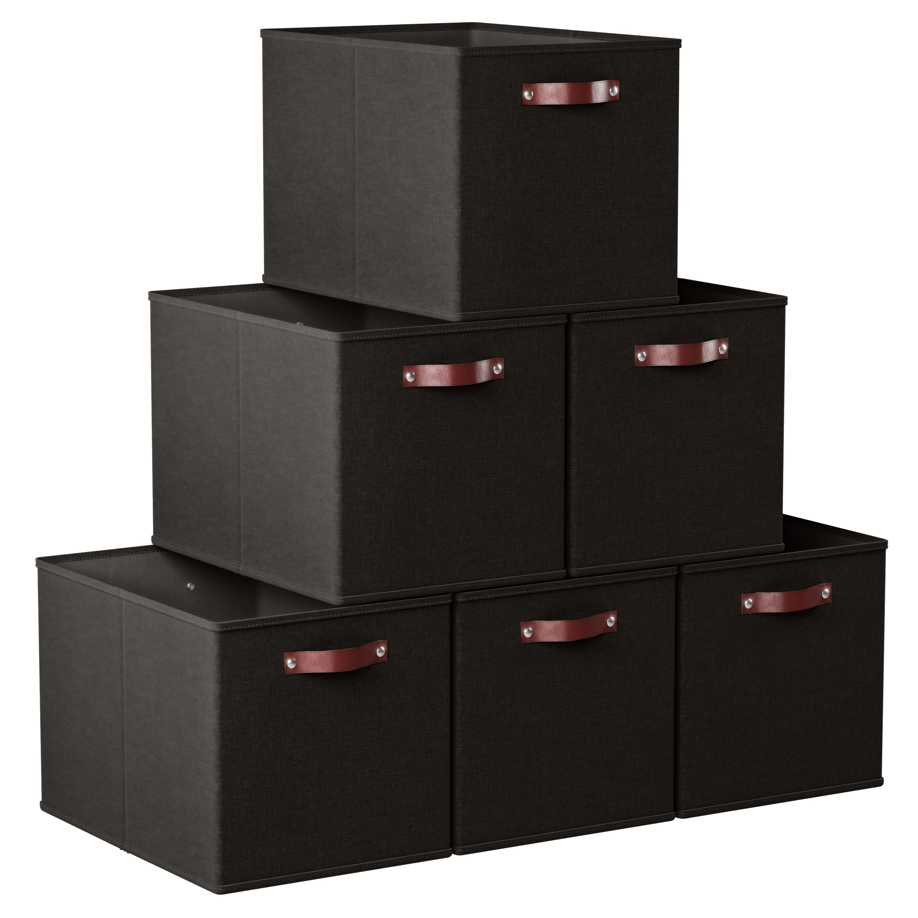Ornavo Home 6 Pack 15x13x13 Collapsible Linen Storage Cube Bin with Faux Leather Handles