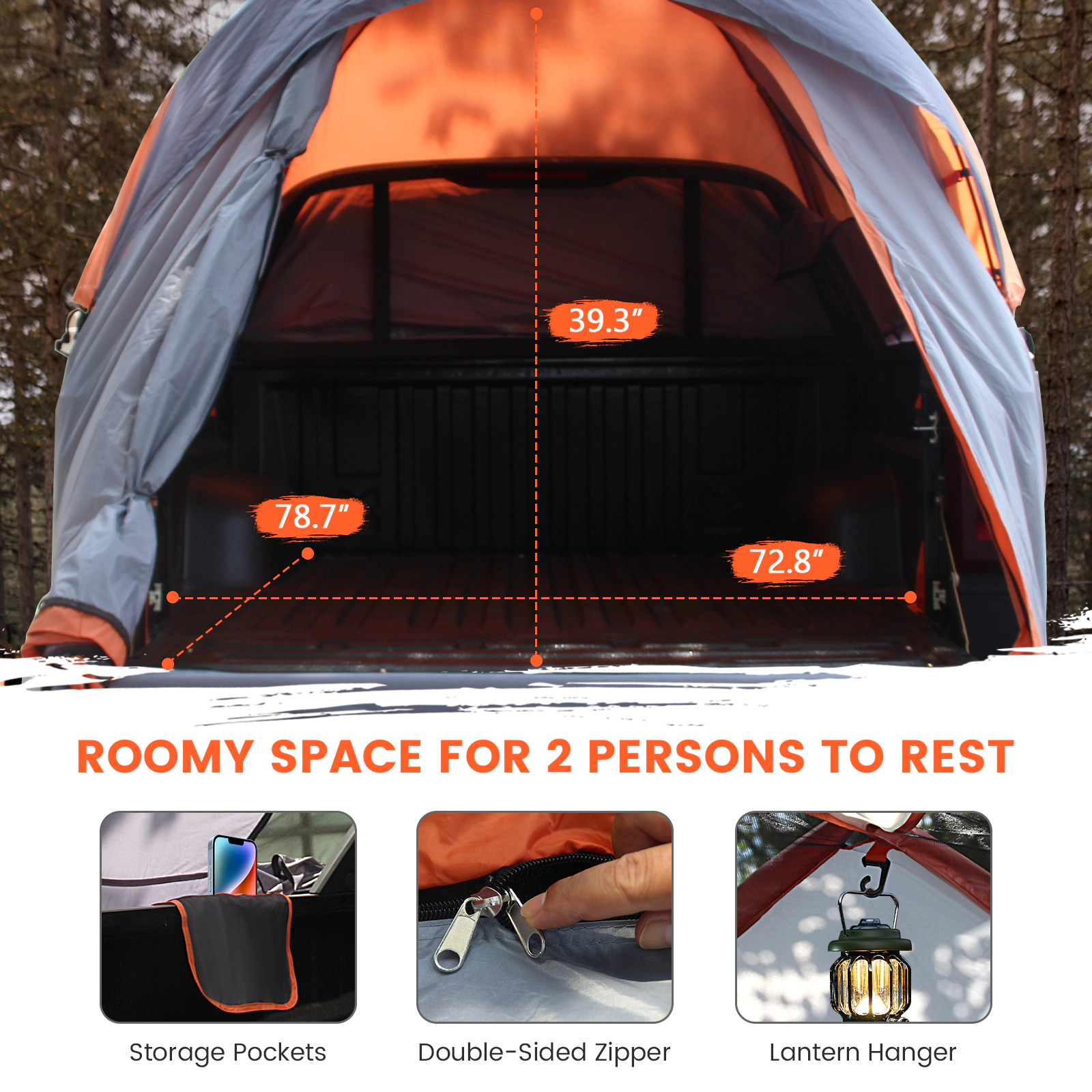 SUGIFT 2 Person Silver Truck Bed Tent with Detachable Rainfly and Carry Bag 8.4-ft W 6.8-ft D 3.1-ft H