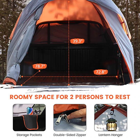 SUGIFT 2 Person Silver Truck Bed Tent with Detachable Rainfly and Carry Bag 8.4-ft W 6.8-ft D 3.1-ft H
