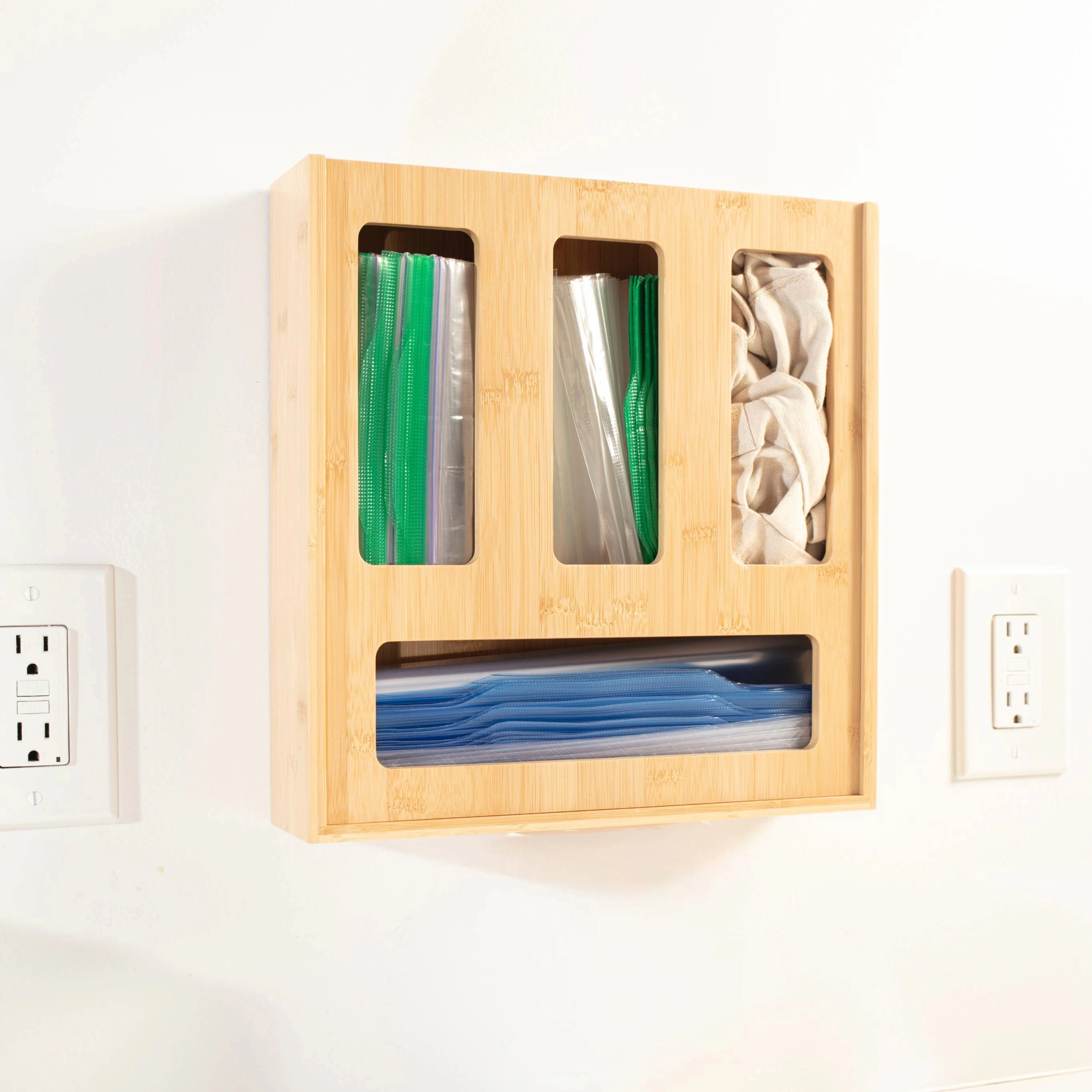 Luminuxe Bamboo Food Bag Storage Organizer, Durable Non‑Slip Kitchen Drawer Dispenser for Gallon, Quart Sandwich & Snack