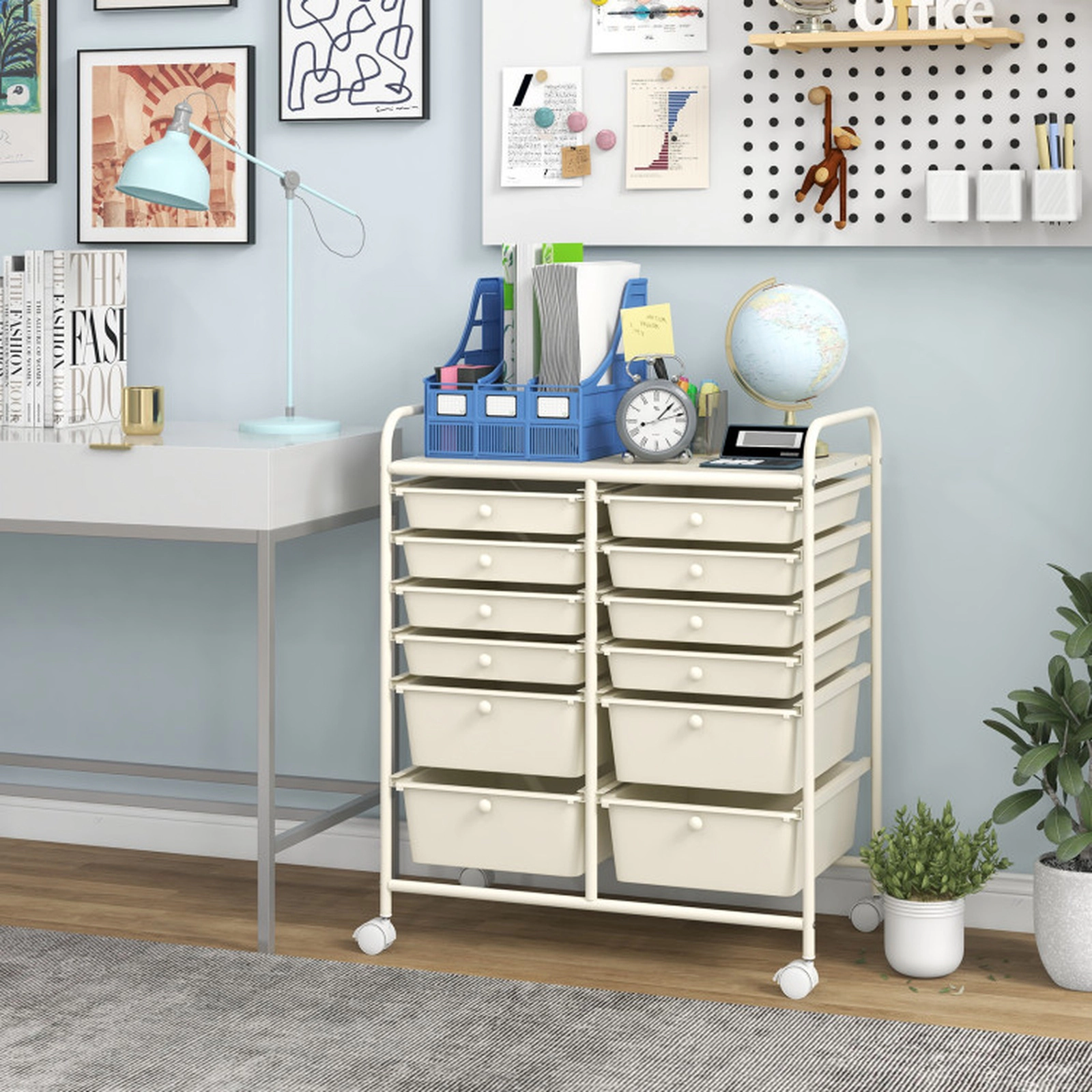 SUGIFT 12-Drawer Rolling Storage Cart with Lockable Wheels and Two Drawer Depths