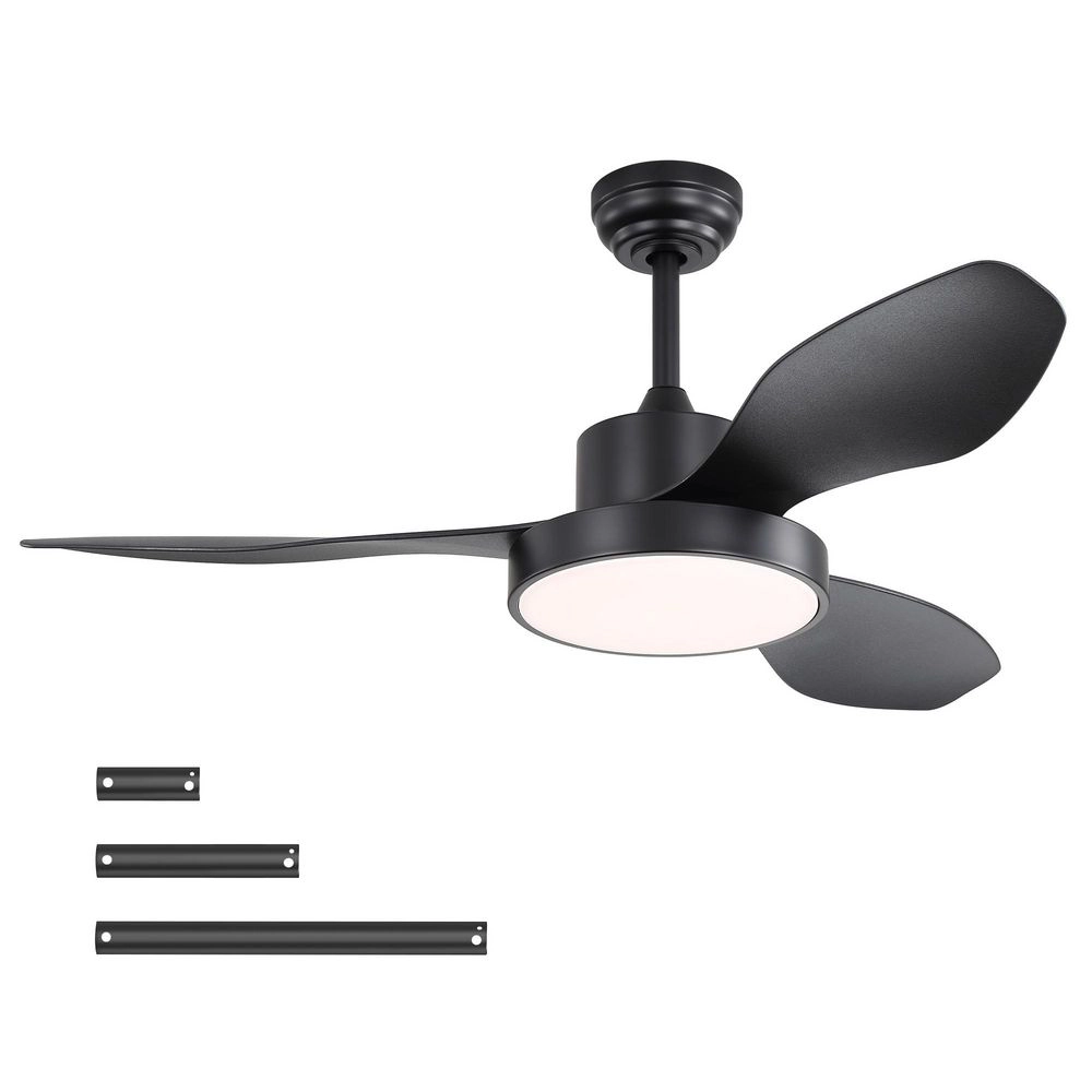 Flynama 47 in. Black LED Ceiling Fan, Reversible DC Motor, Downrod Mount, Dimmable Remote Control, Energy Saving