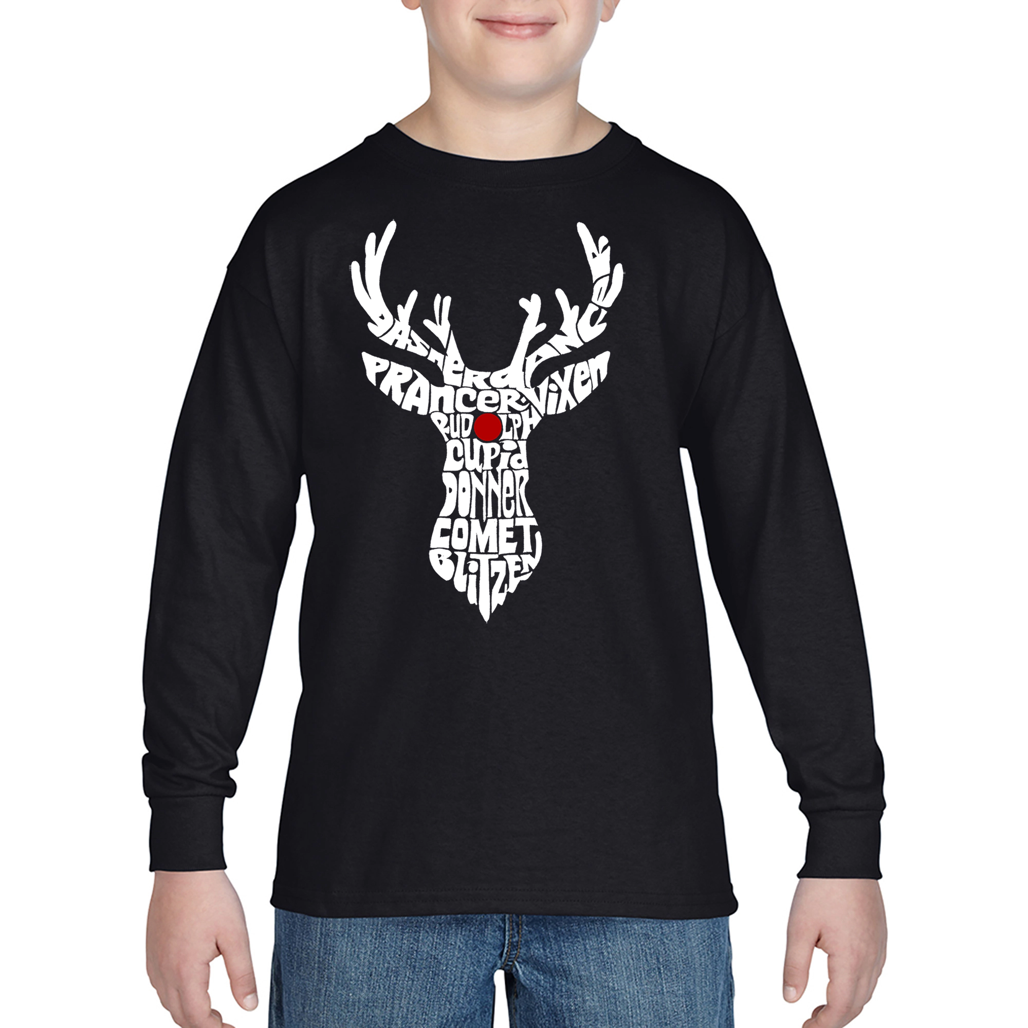 LA Pop Art Boys Long Sleeve T-Shirt -  Santa's Reindeer
