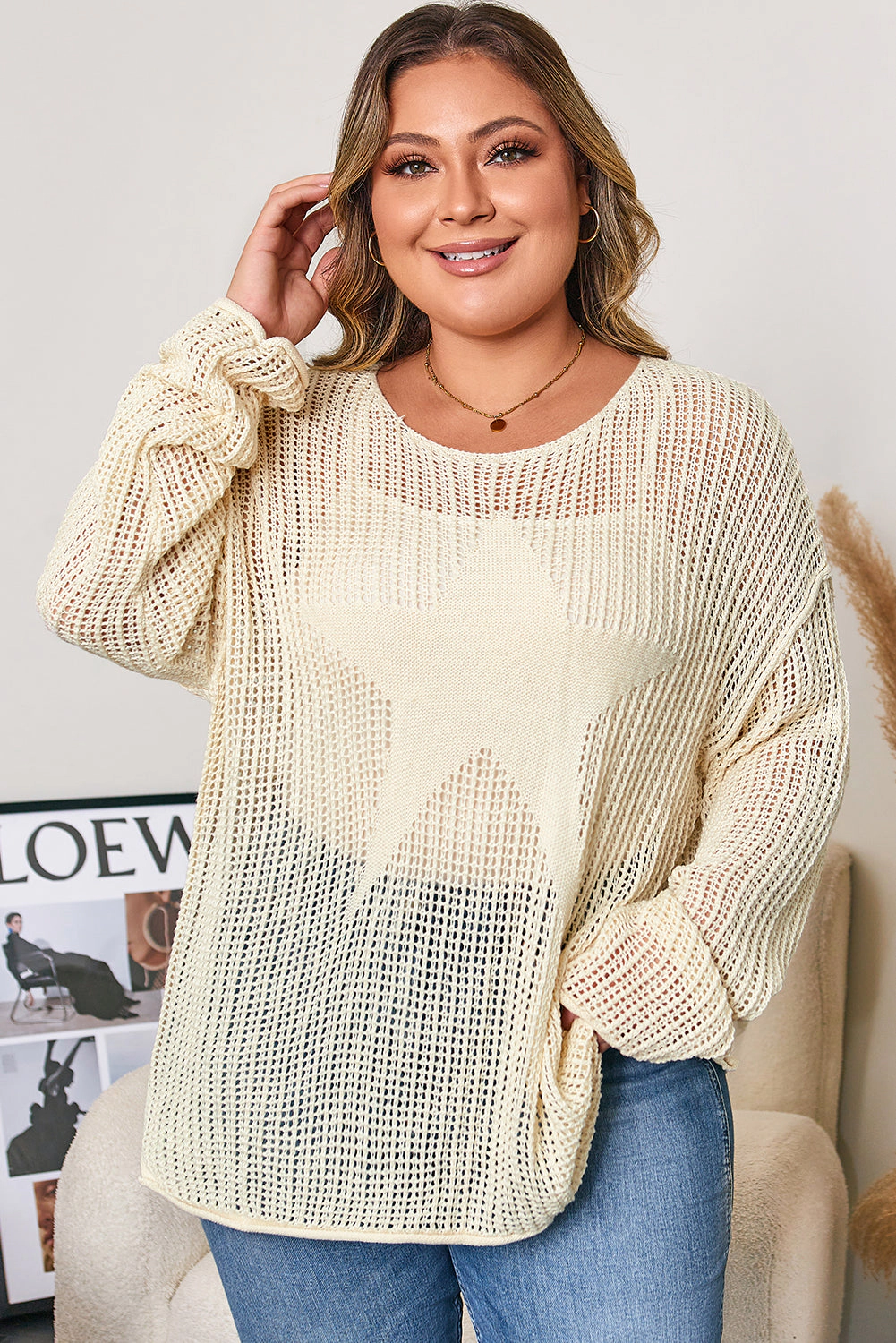 Threaded Pear Women's Peyton Star Pattern accent PLUS Jumper