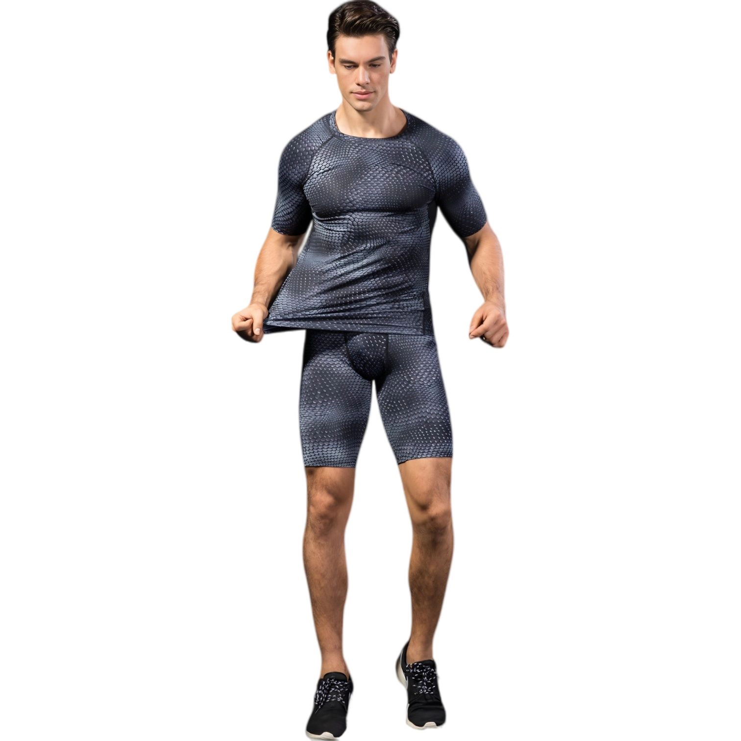 Anna-Kaci Men's Honeycomb Textured Compression Shirt with Short Sleeves and Stretch Fit