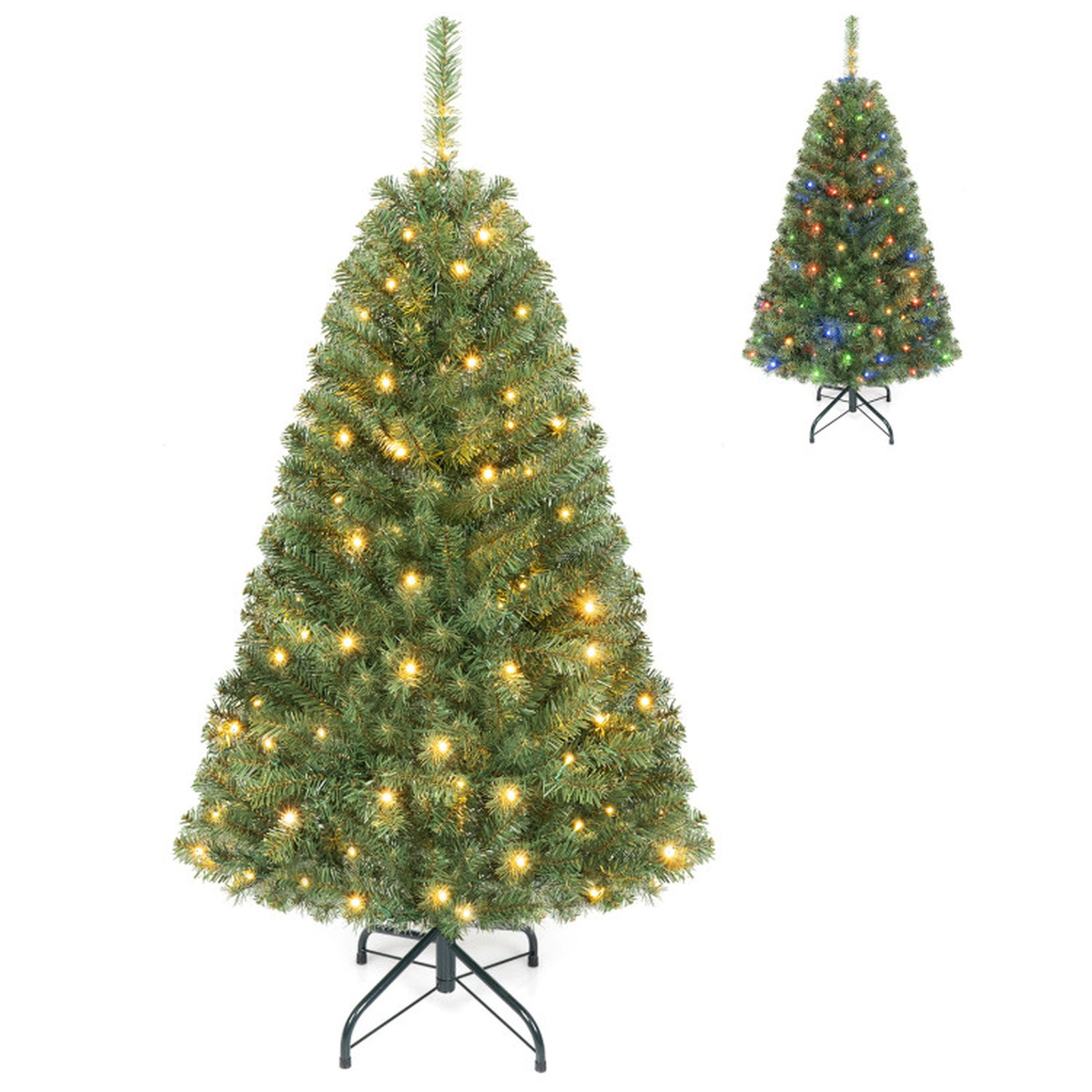 SUGIFT 4 ft Pre-Lit Artificial Christmas Tree with 2 Lighting Colors 11 Lighting Modes and Folding Metal Stand Green