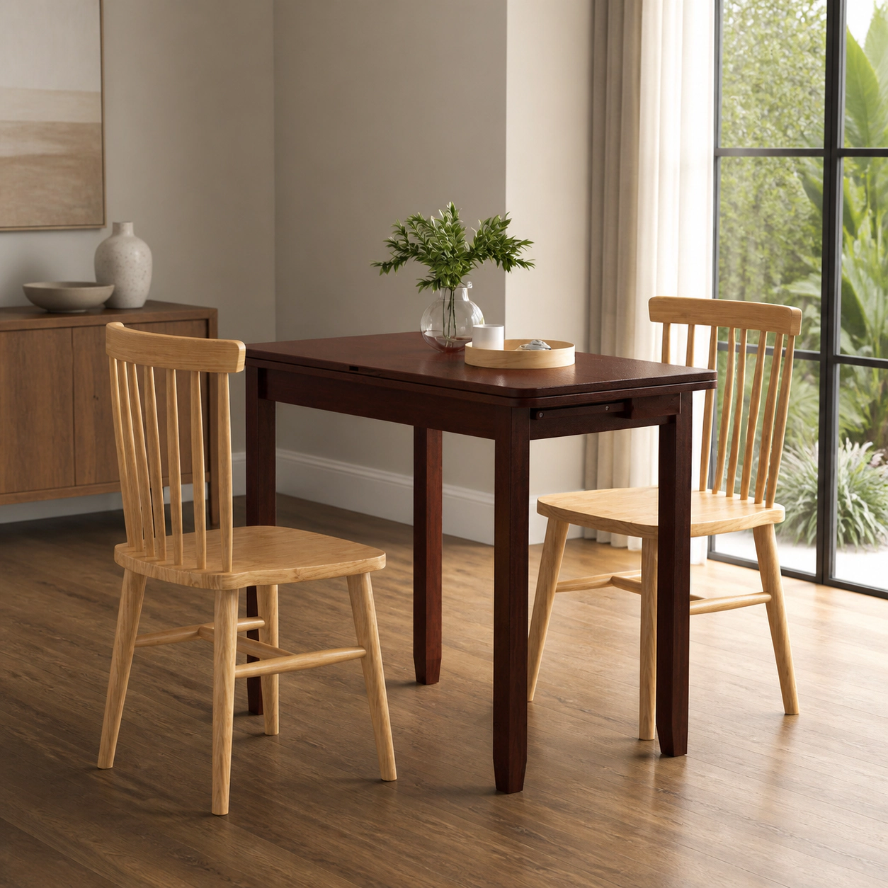 SUGIFT Cherry Folding Drop-Leaf Dining Table for 4 with Storage