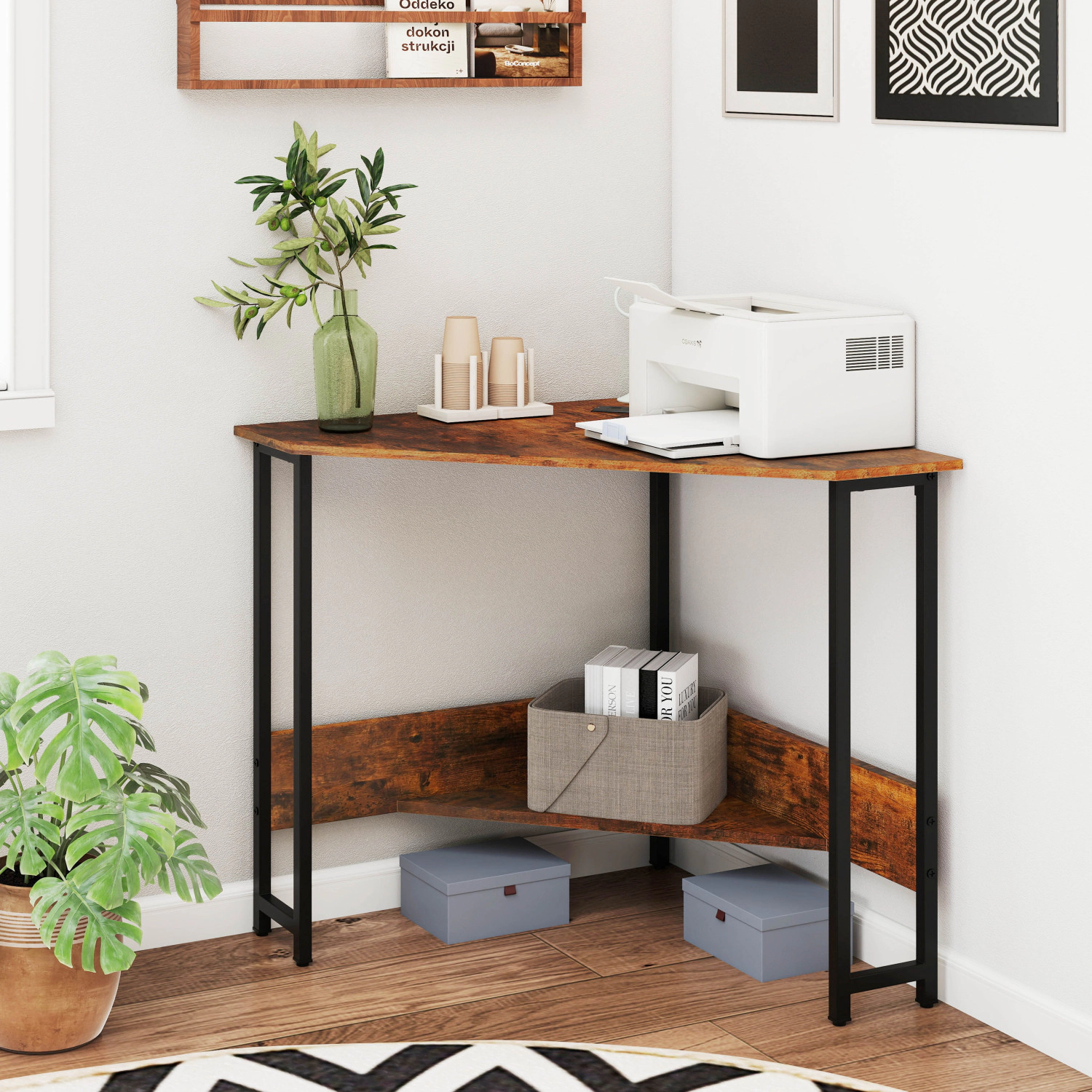 LJG Triangle Computer Corner Desk with Charging Station