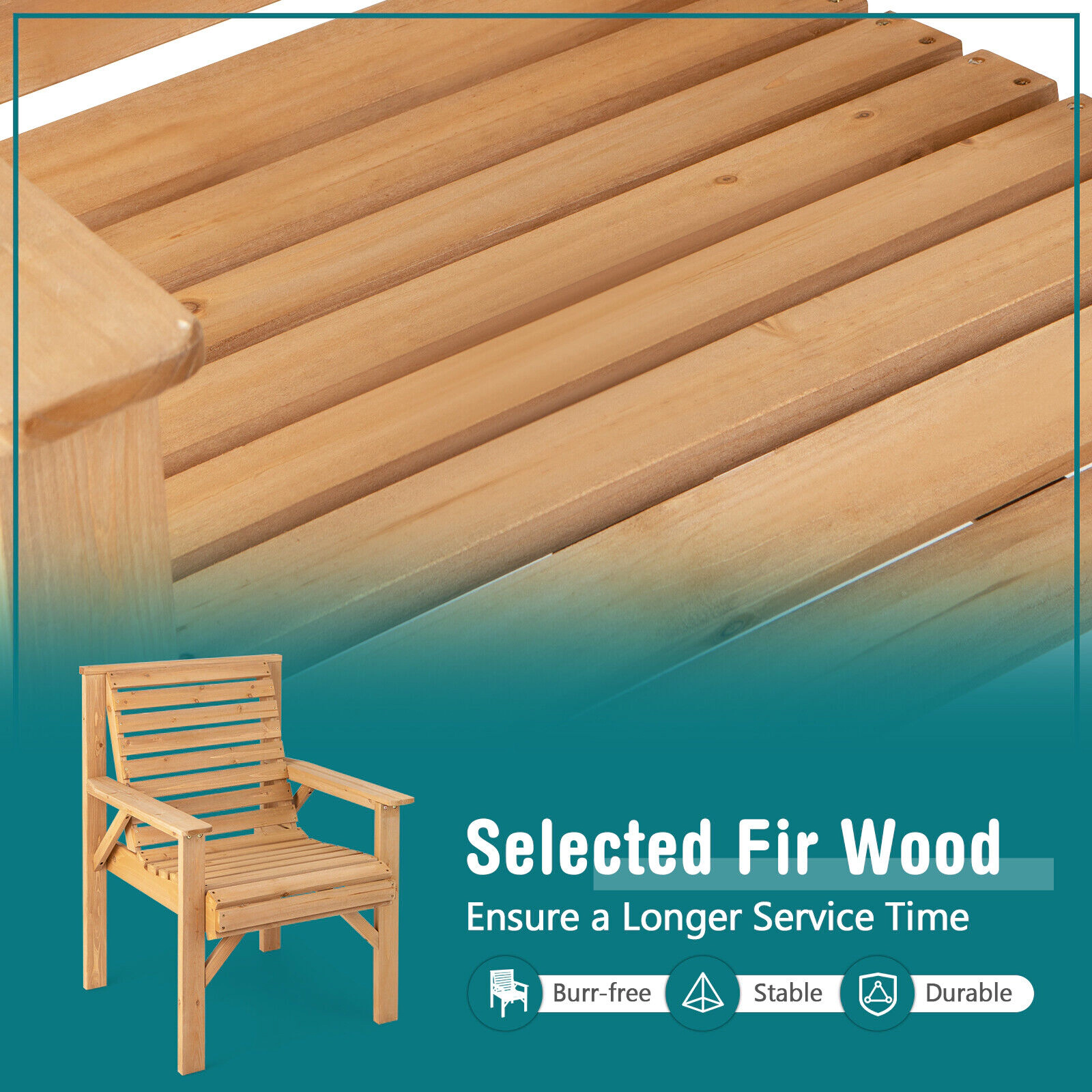 SUGIFT Natural Solid Fir Wood Outdoor Dining Armchair with Inclined Backrest 26-in W 26-in D 35-in H