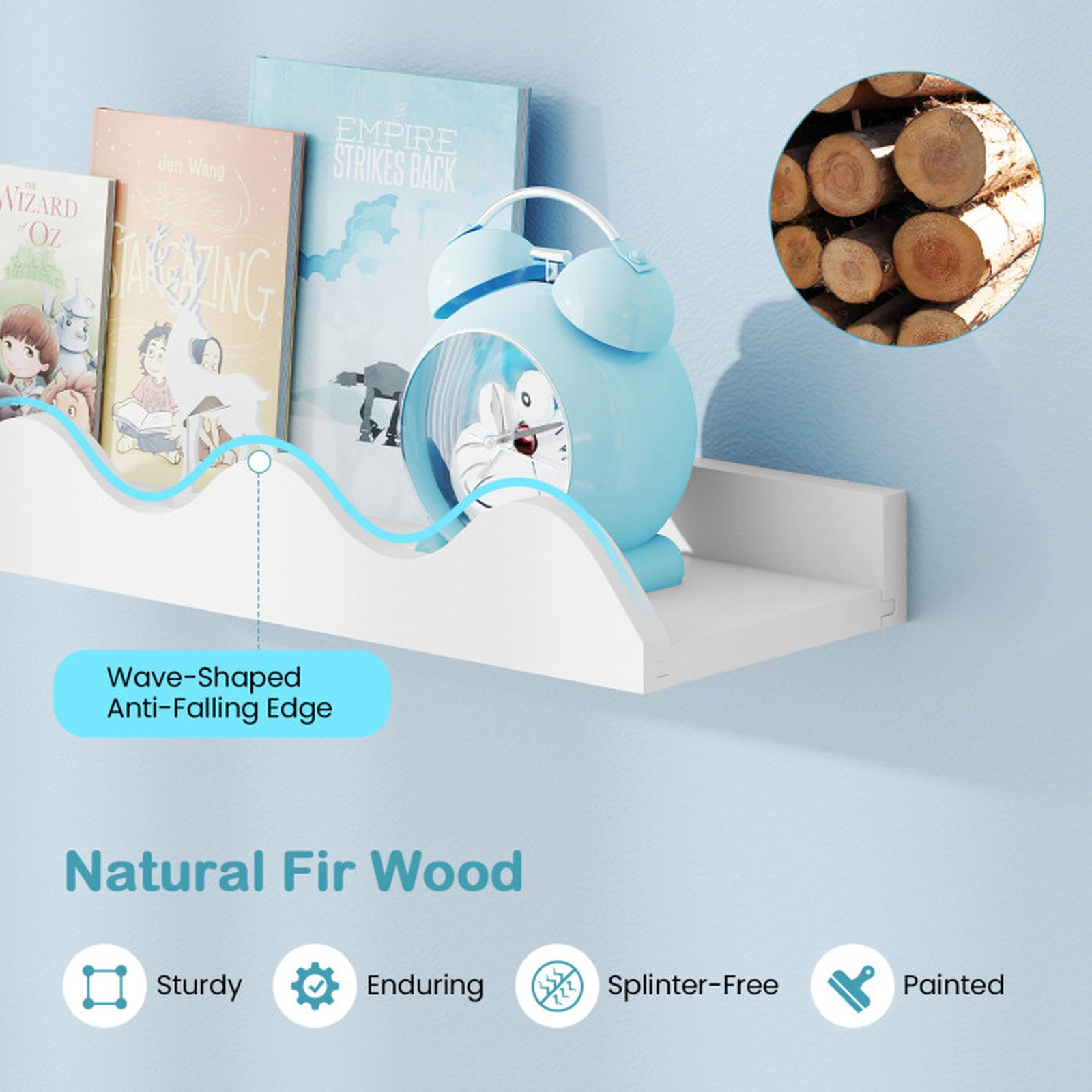 SUGIFT 24-in Wall-Mounted Kids Picture Ledge Bookshelf Set of 4 16.5-lb Capacity Fir Wood Natural White