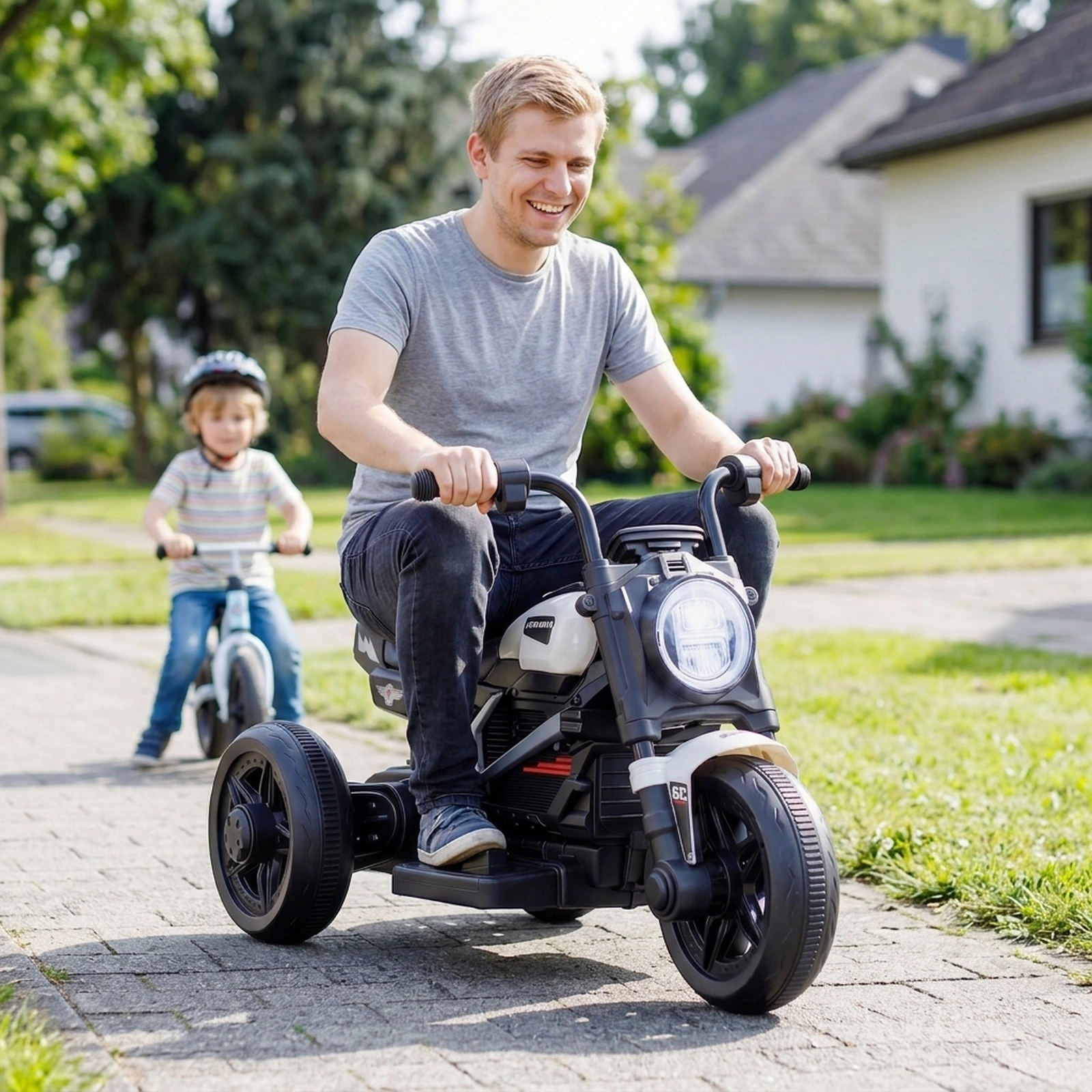 6V Kids Electric Motorcycle 3-Wheel Stable Frame LED Headlight Battery Display 10 Songs USB Audio Input Ages 3-5 White
