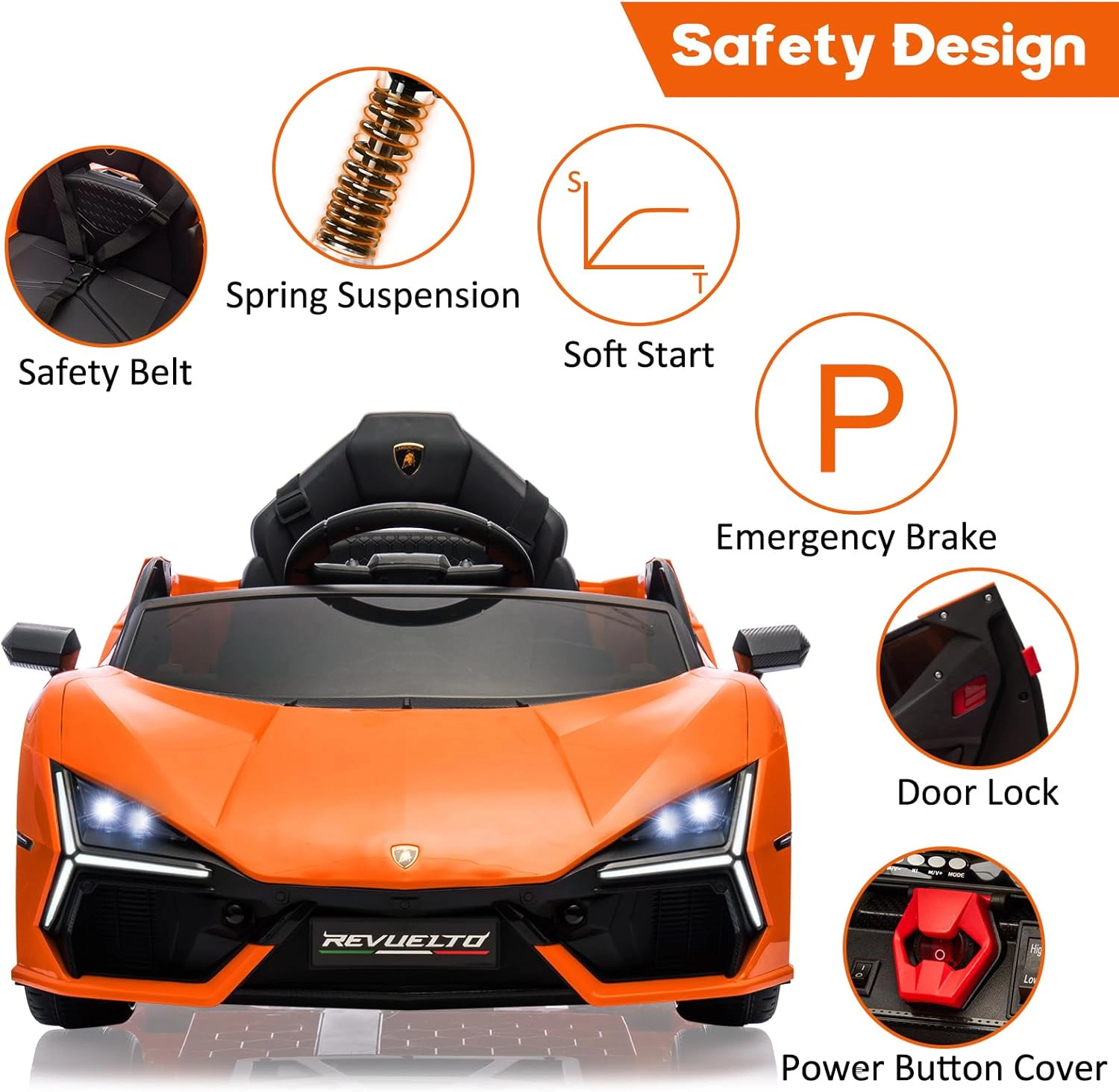 12V Kids Lamborghini Revuelto Ride-On Car, Electric Sports Car Toy with Remote, Bluetooth, Music & LED Lights