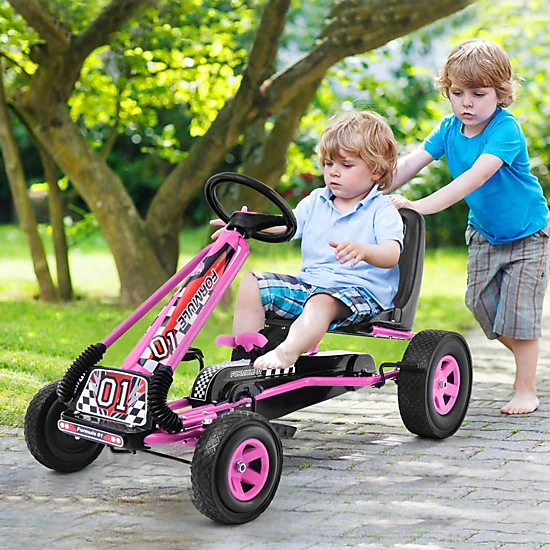 LJG 4 Wheels Kids Ride on Pedal Powered Bike Go Kart Racer Car Outdoor Play Toy