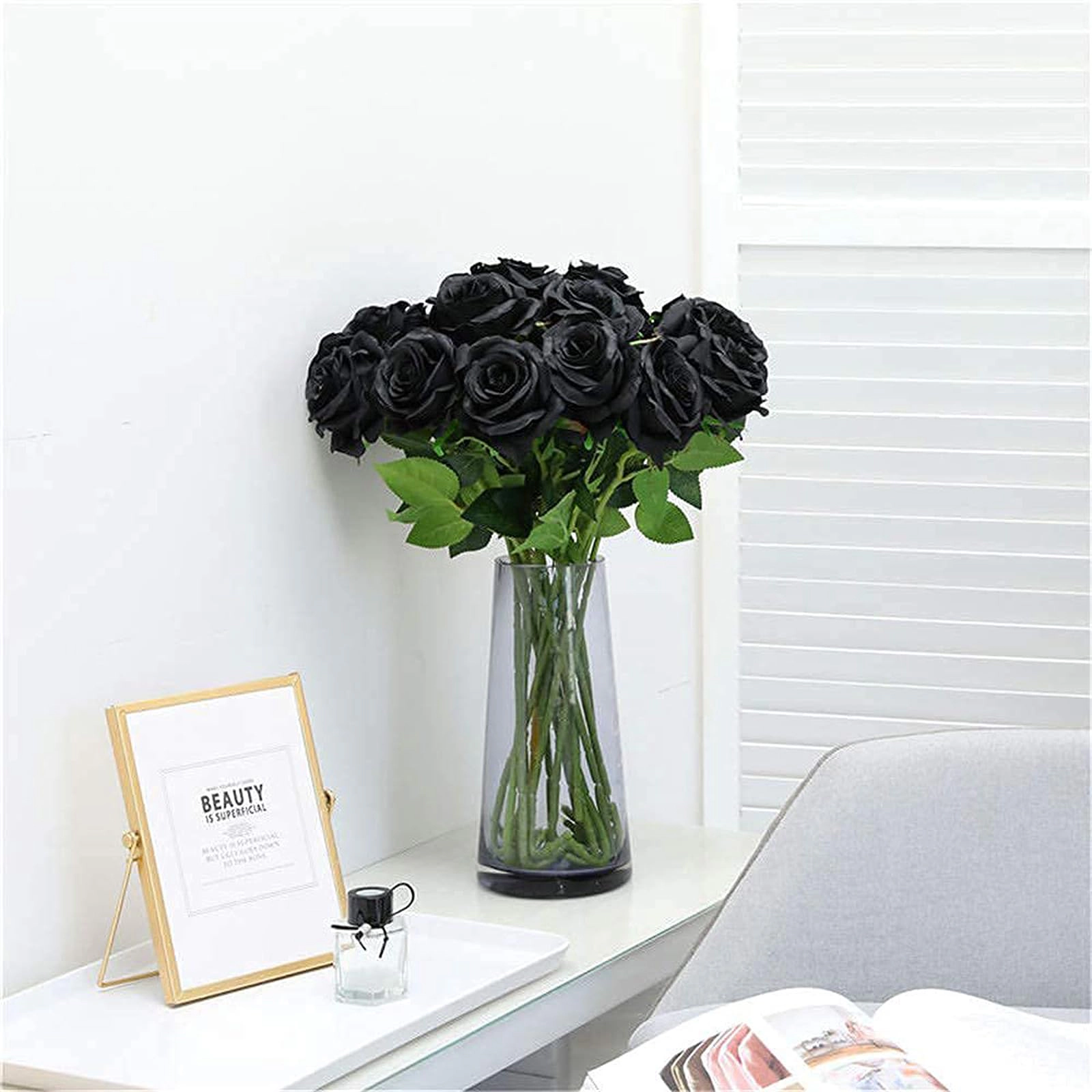 PUPWE 50White Roses Artificial Flowers  Real Touch Bouquet