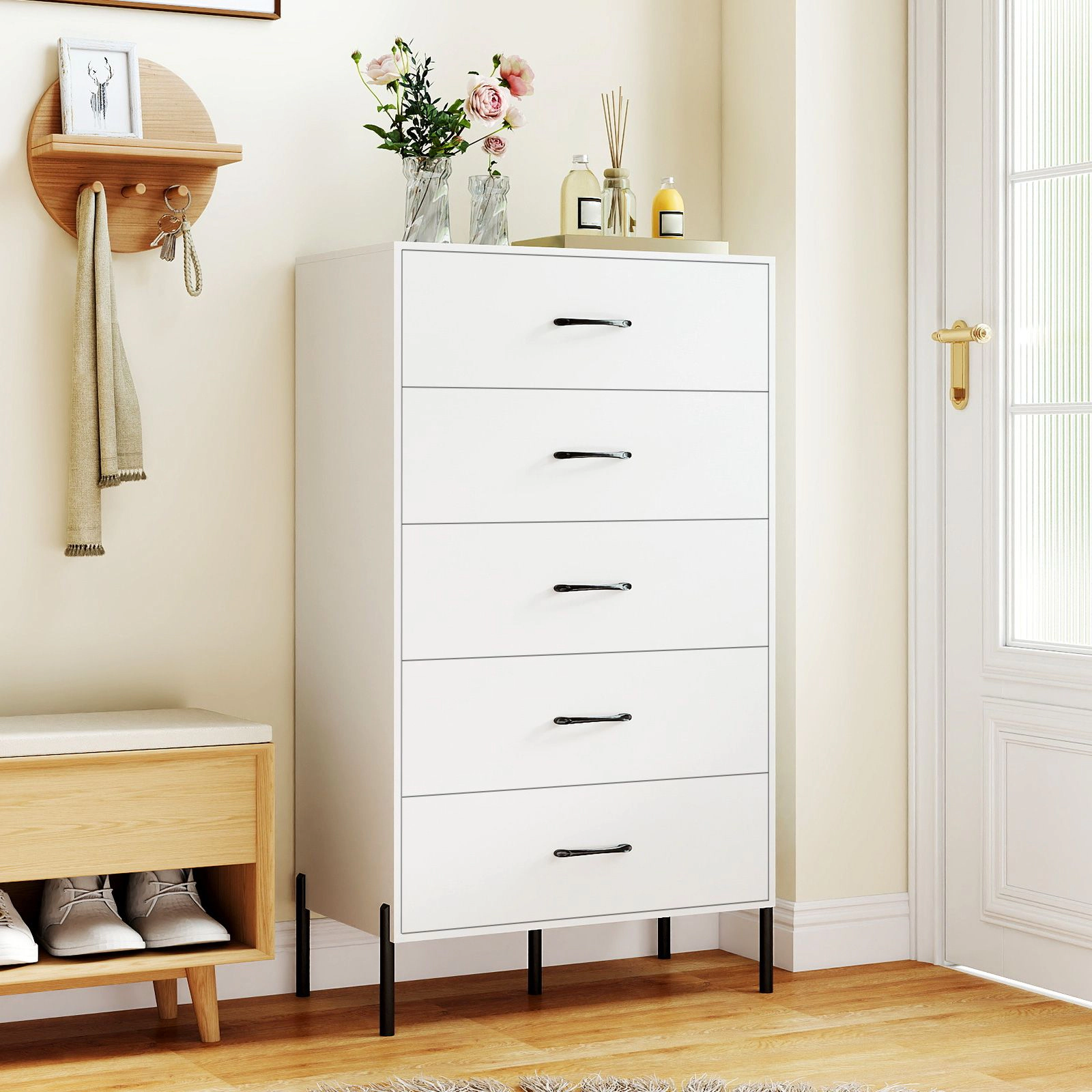 SlickBlue 5 Drawer Storage Chest Tall Dresser for Bedroom Living Room