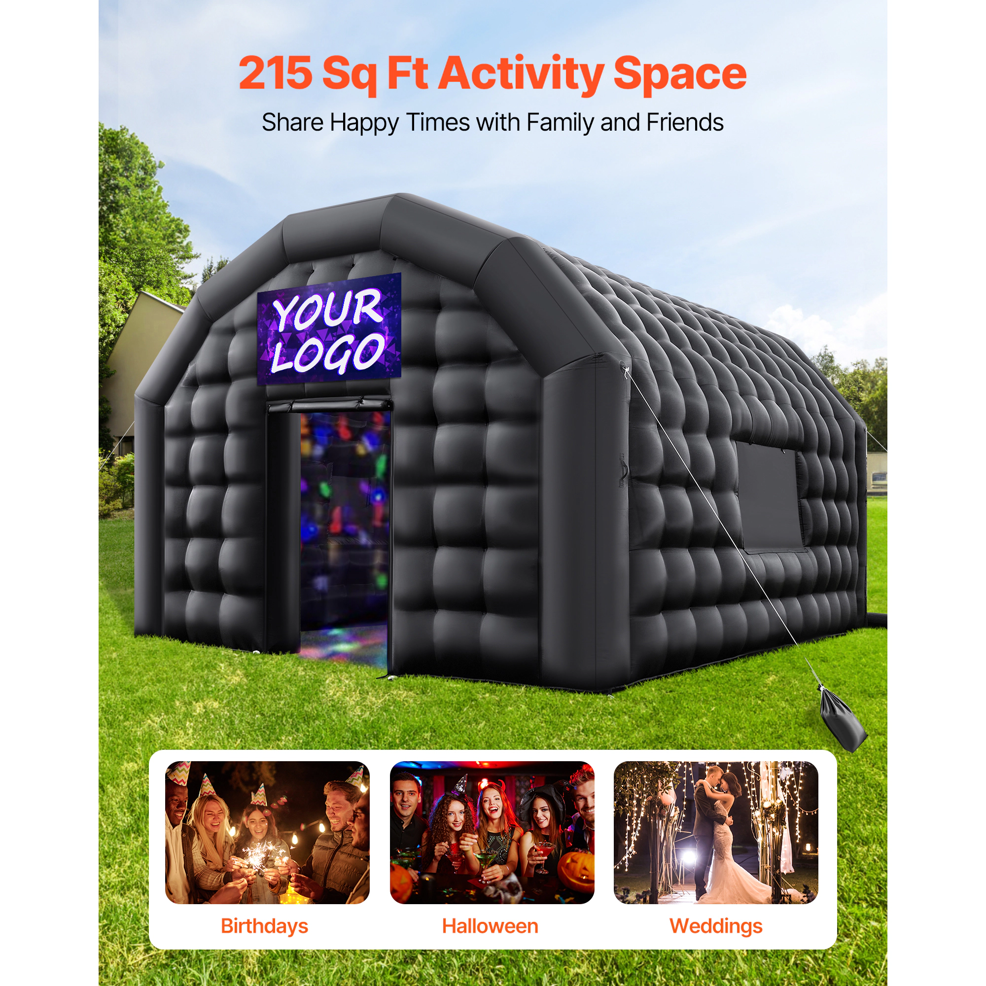 HONGGE Inflatable Nightclub Party Tent with Blower & Sandbag Ventilated Blow up Night Club 2 Windows