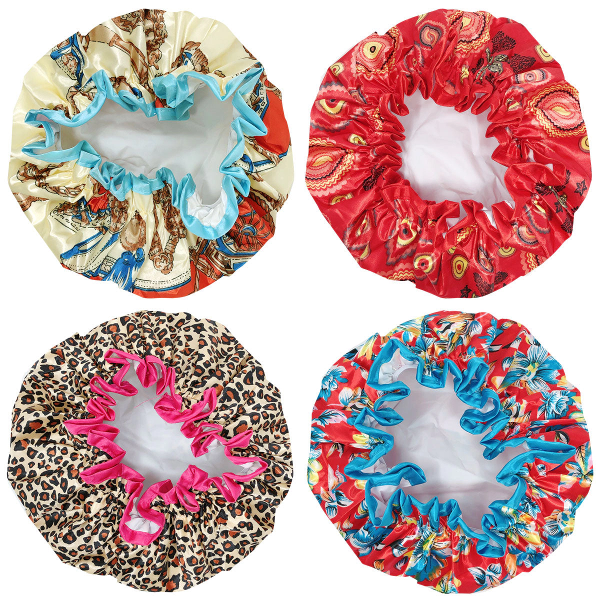 Wrapables Women's Stylish Double Layer Waterproof Shower Caps (Set of 4), Retro Floral