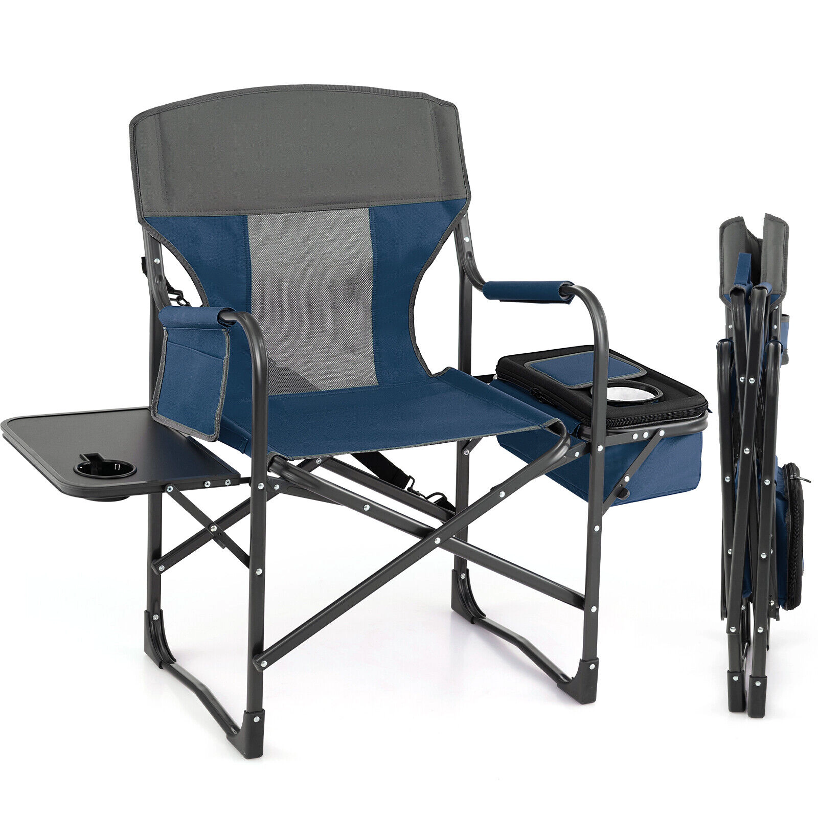 SUGIFT 400-lb Capacity Folding Directors Camping Chair with Side Table Cooler Bag and Storage Bag