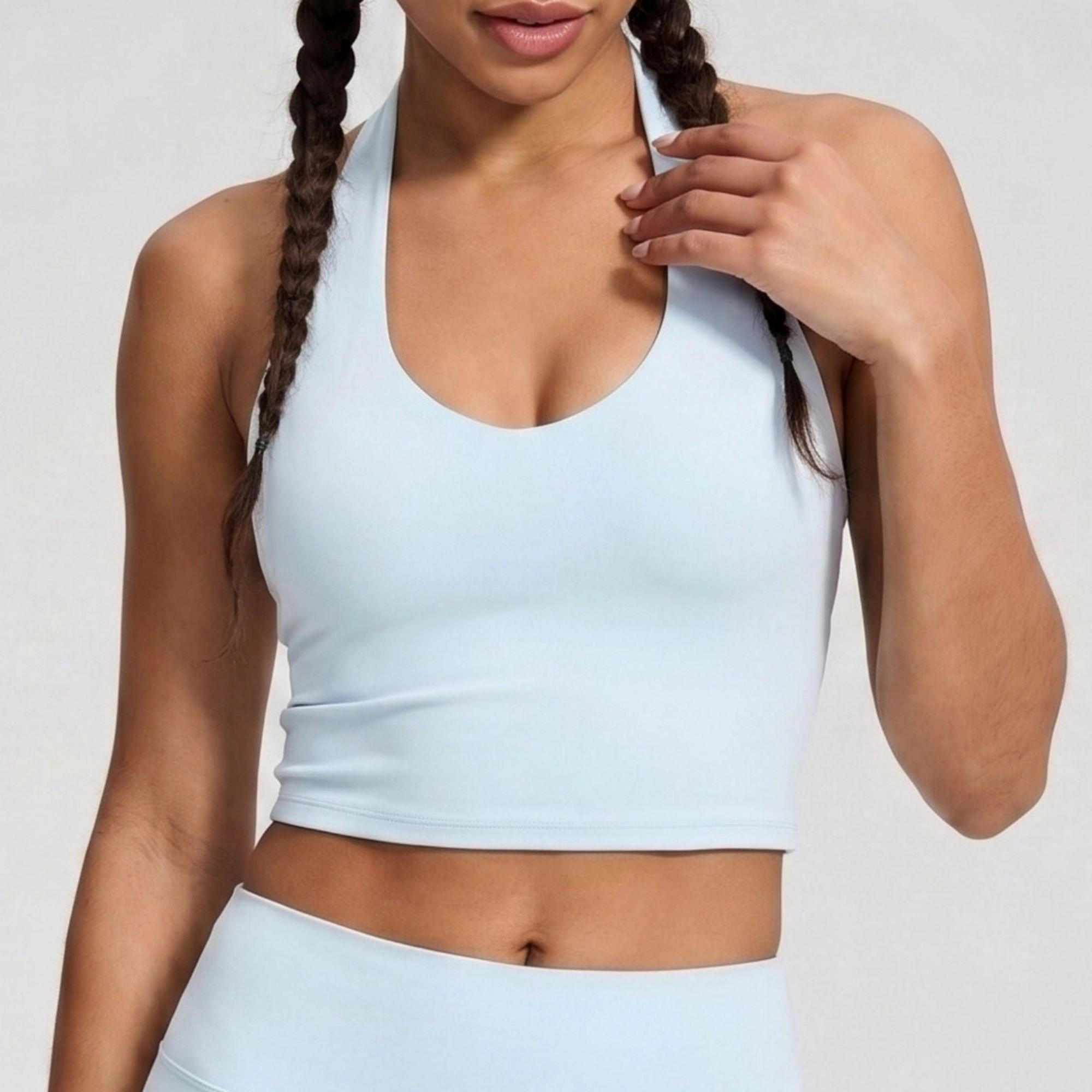Anna-Kaci Women's Padded Halter Longline Sports Bra Tank Top Scoop Neck Workout Yoga Crop