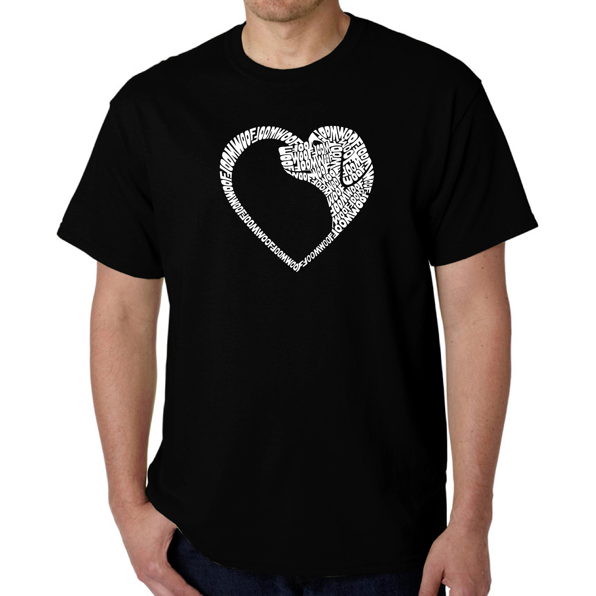LA Pop Art Men's Word T-Shirt - Dog Heart, 100% Cotton, Crew Neck, Short Sleeve