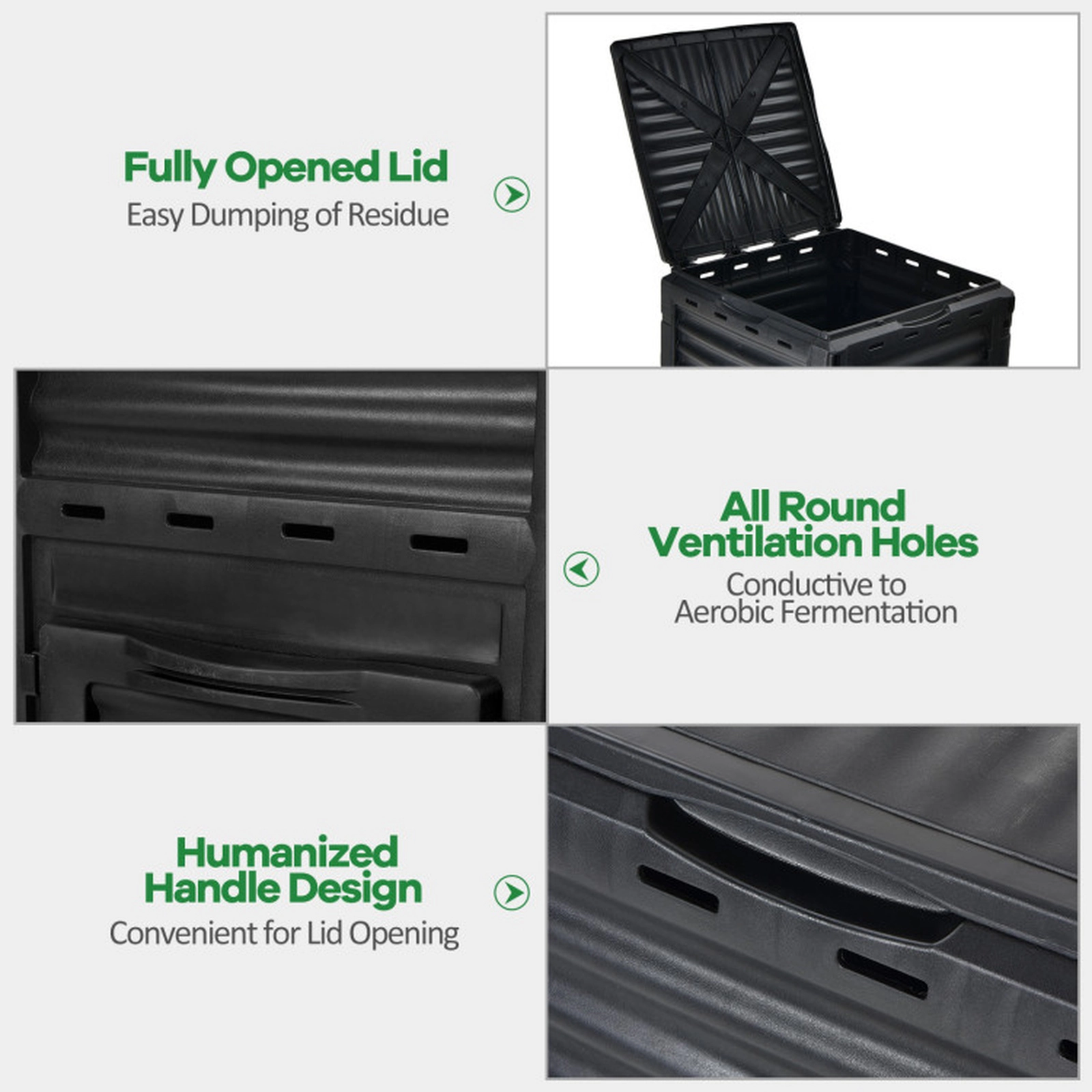 SUGIFT 80-Gal Heat-Retaining PP Openable Lid Bottom Exit Door Outdoor Composter Bin 23.5-in x 23-in x 32-in Black