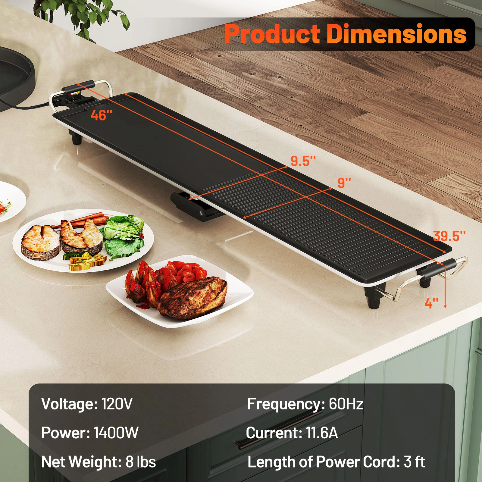 SlickBlue Extra Large Nonstick Electric Grill Griddle for Indoor Cooking
