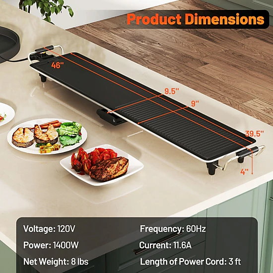 SlickBlue Extra Large Nonstick Electric Grill Griddle for Indoor Cooking