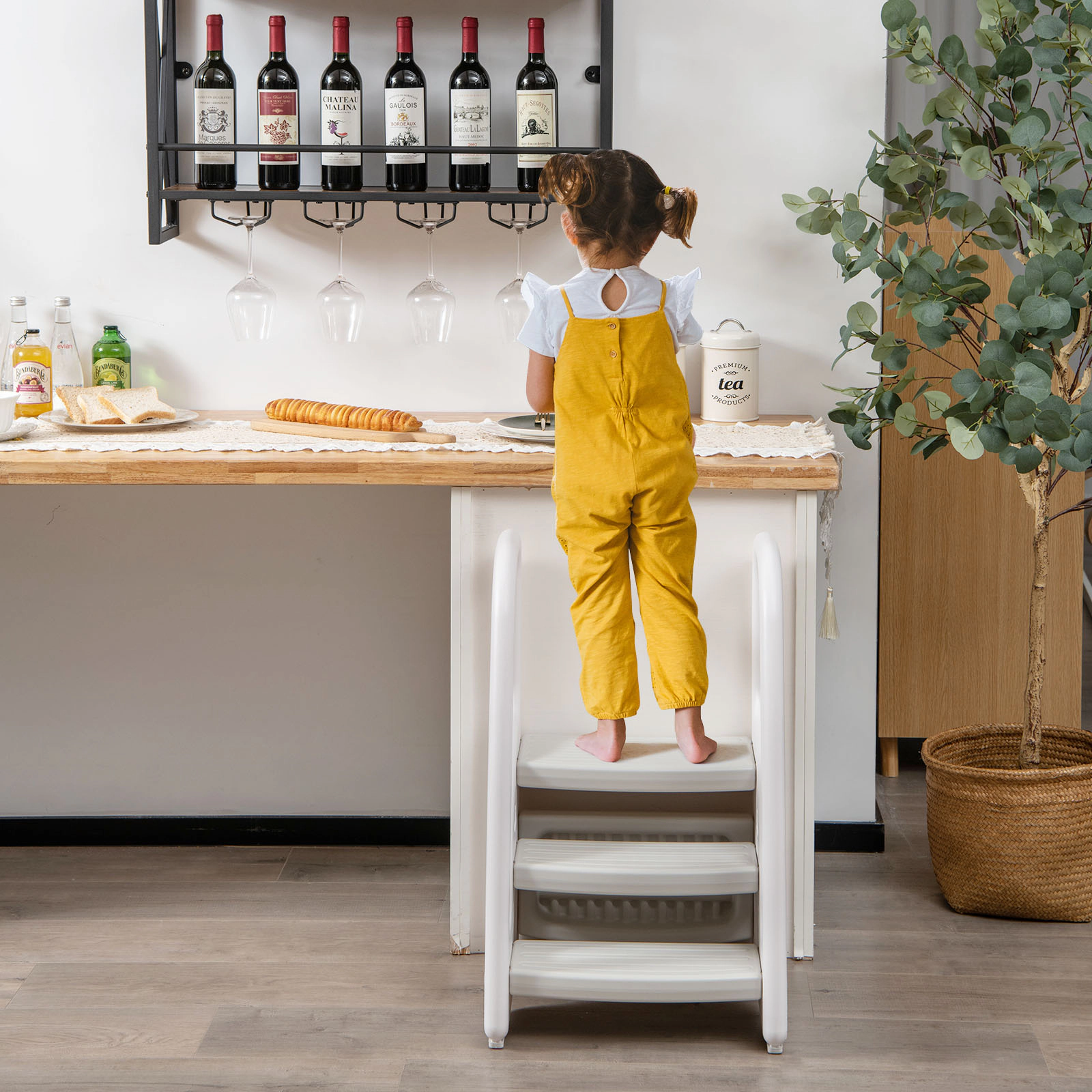 SUGIFT Gray 3-Step Toddler Step Stool with Safety Handles and Non-Slip Pedals for Bathroom and Kitchen