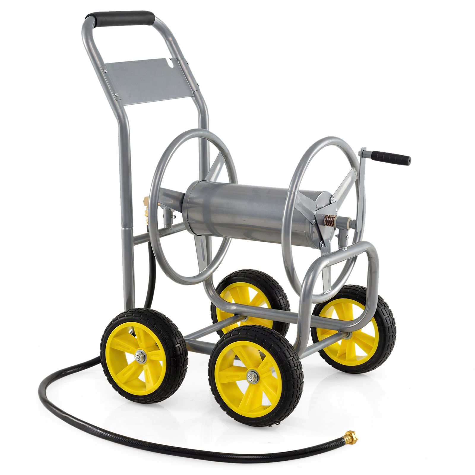 SUGIFT Garden Hose Reel Cart Silver 330 Feet Heavy-Duty Metal Cart with 4 Wheels