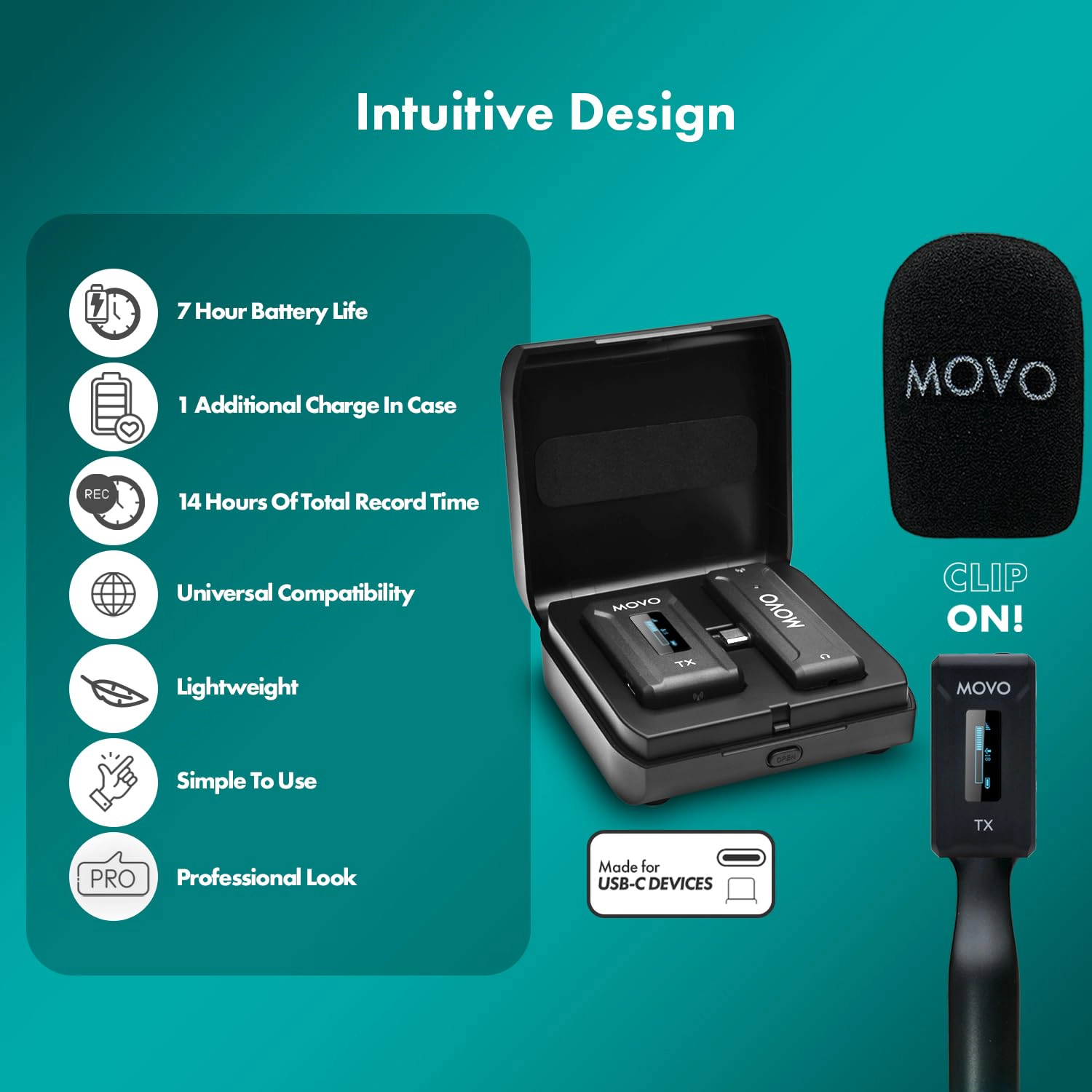 Movo WMX-2 Wireless Lavalier Microphone Lapel Mic with Charging Case and WMX-HM Handheld Adapter - Lav Mic, Lapel