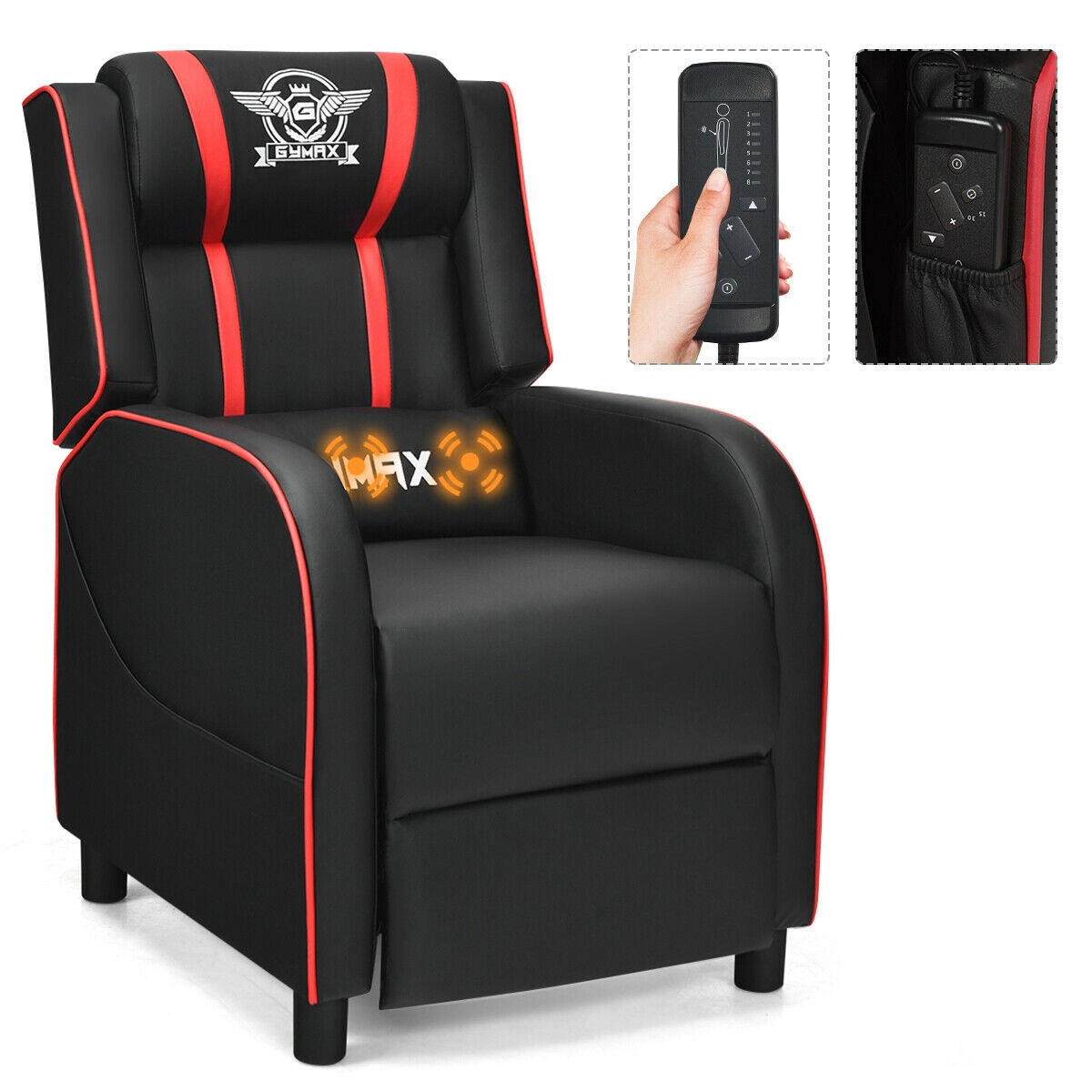 SUGIFT Red Gaming Recliner Chair with Lumbar Massage and Extendable Leg Rest