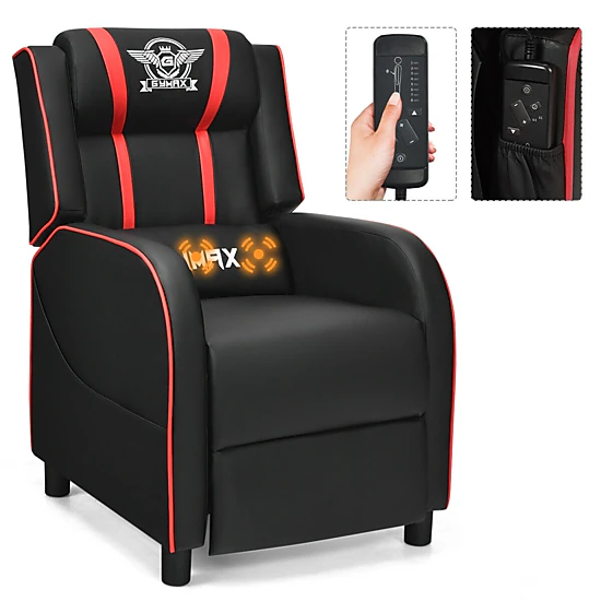 SUGIFT Red Gaming Recliner Chair with Lumbar Massage and Extendable Leg Rest