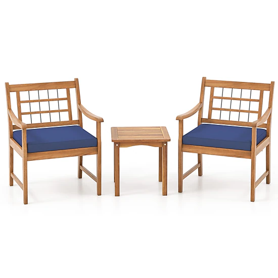 Hivvago 3 Piece Wood Patio Furniture Set with Seat Cushions and Acacia Wood Frame