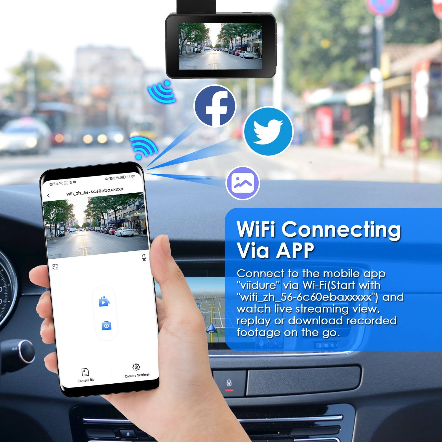 GBruno 1080P Dual Lens Dash Cam With WiFi GPS