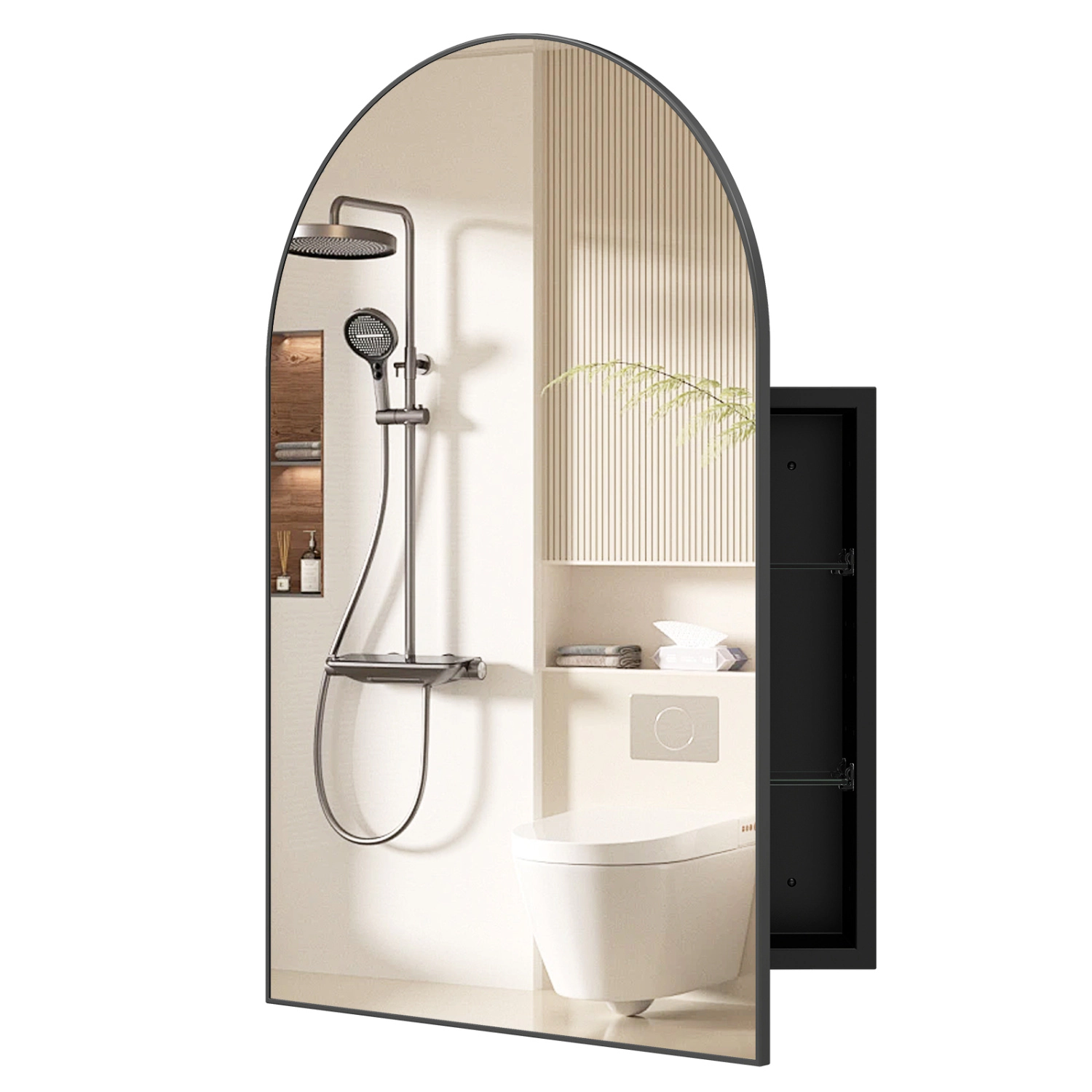 Slickblue Black Recessed Medicine Cabinet with Mirror and Adjustable Storage Shelves