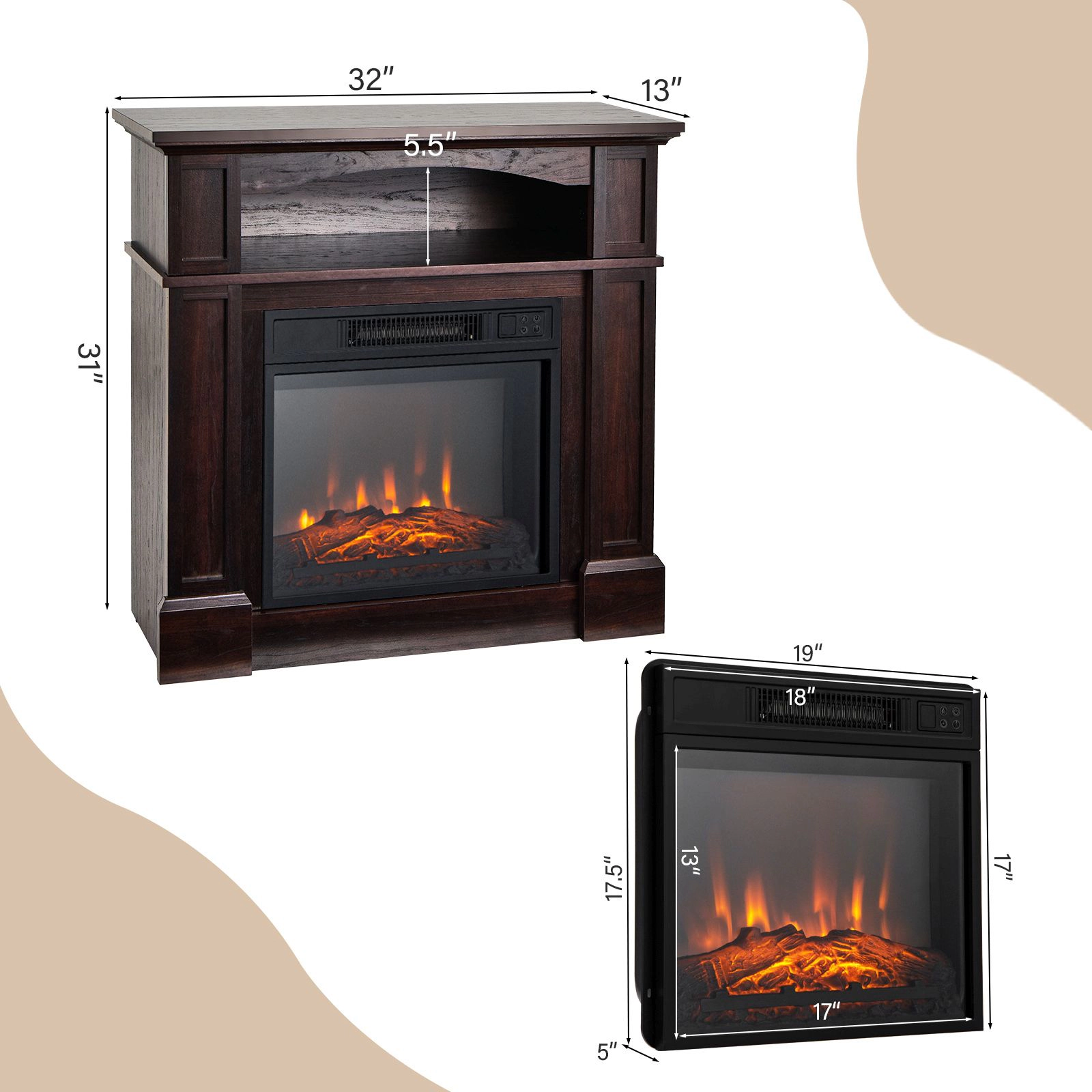 SlickBlue Fireplace Mantel with Electric Fireplace, 1400W 4650 BTU Heater, Storage Cabinet, 3 Flame Levels