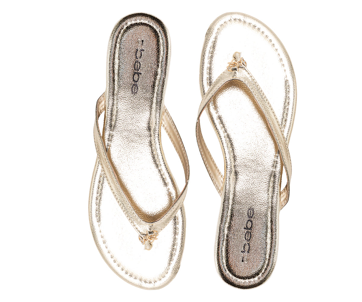 bebe Women's Flat Sandals with Shell Charm Detai