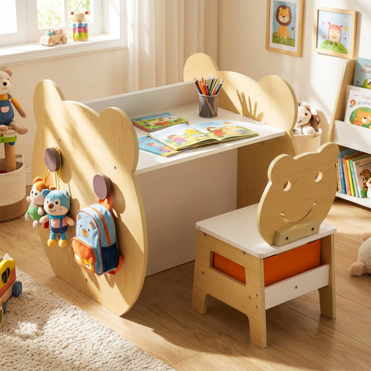 Hivvago 3-In-1 Kids Art Table And Chair With Storage And Reversible Whiteboard Chalkboard For Ages 3-10 Years Old